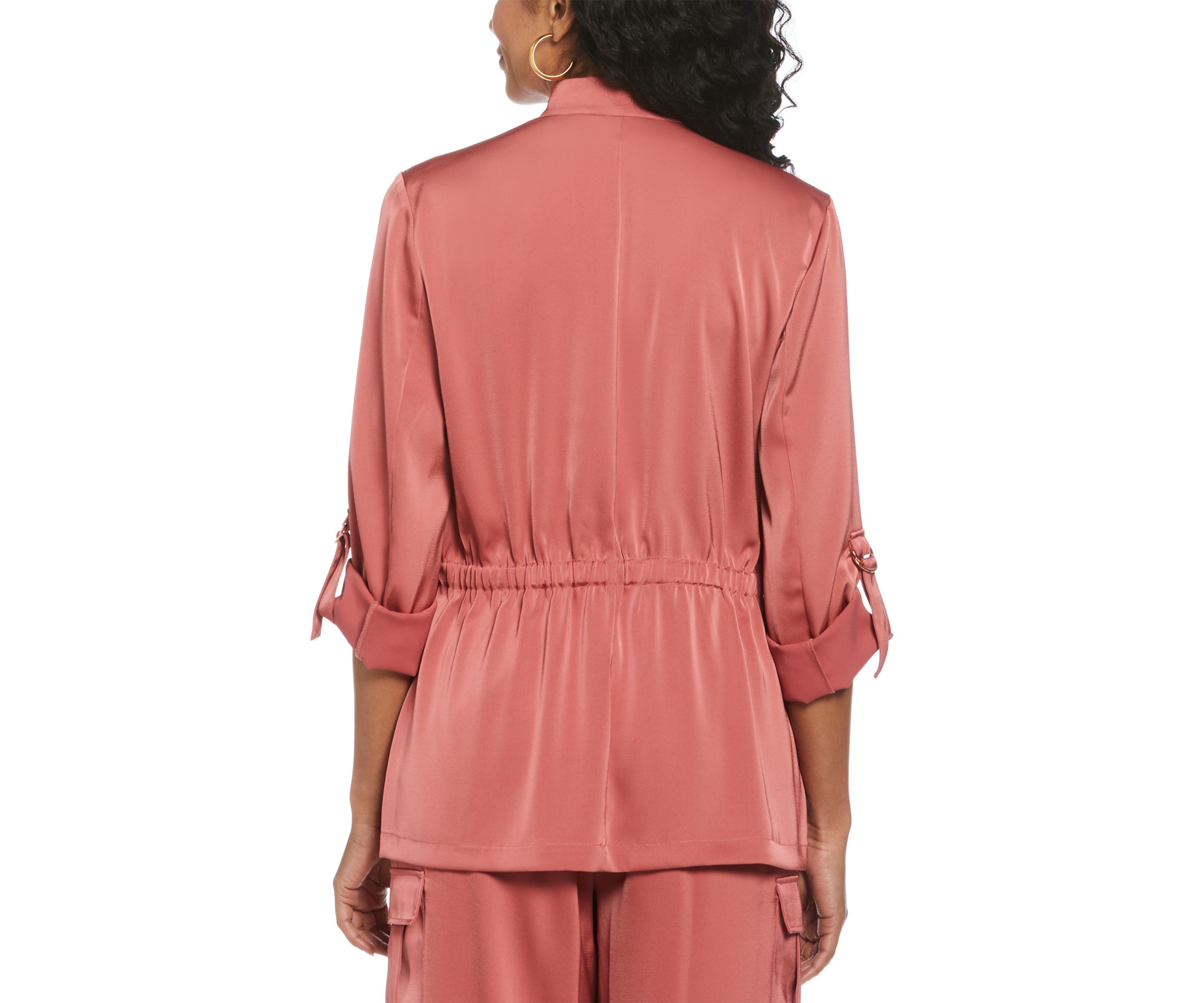 Petite Drawcord Waist Shine Roll Sleeve Jacket