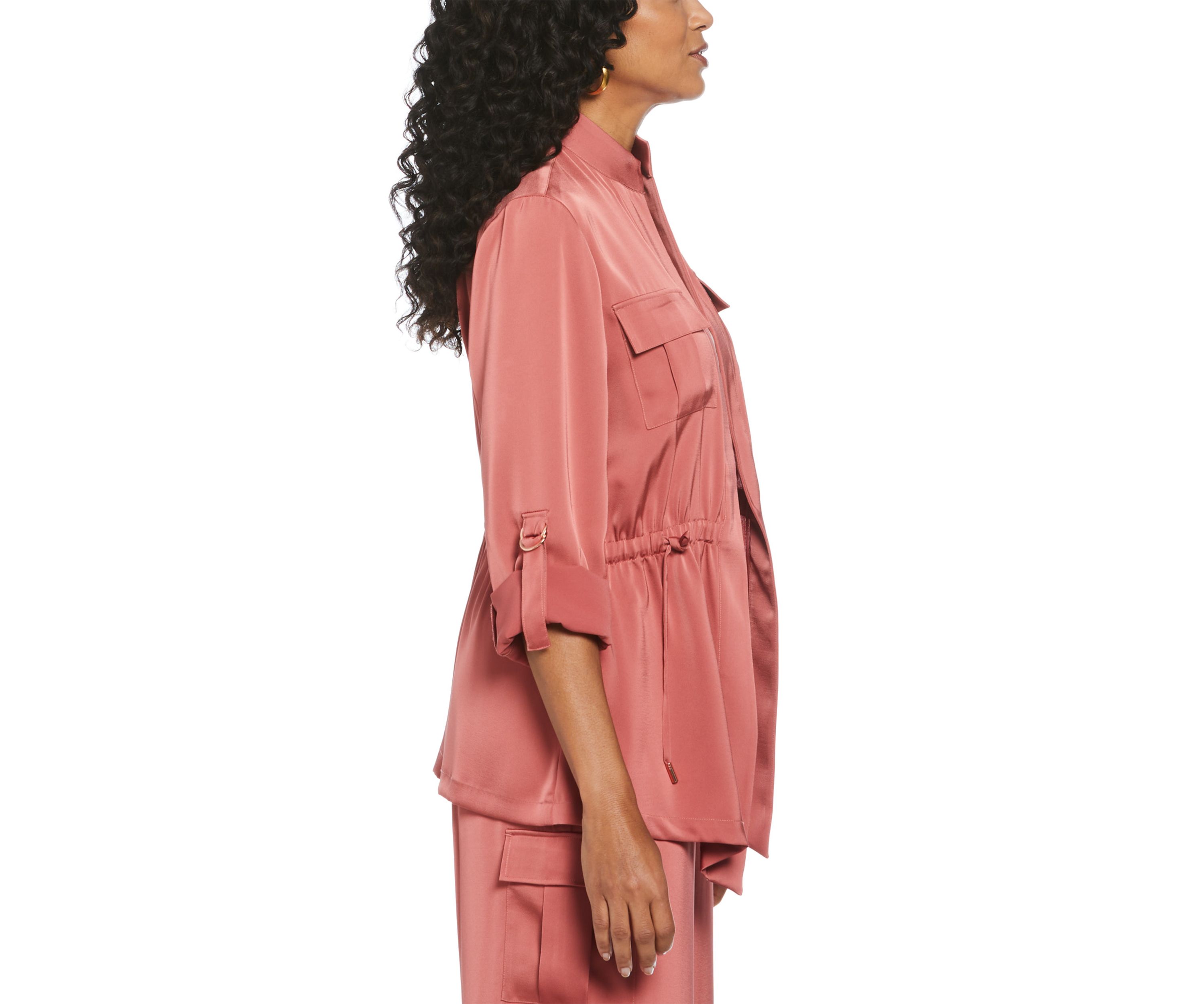 Petite Drawcord Waist Shine Roll Sleeve Jacket