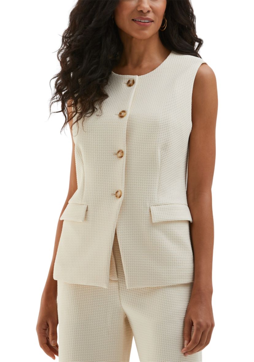 Petite Textured Button Down Vest