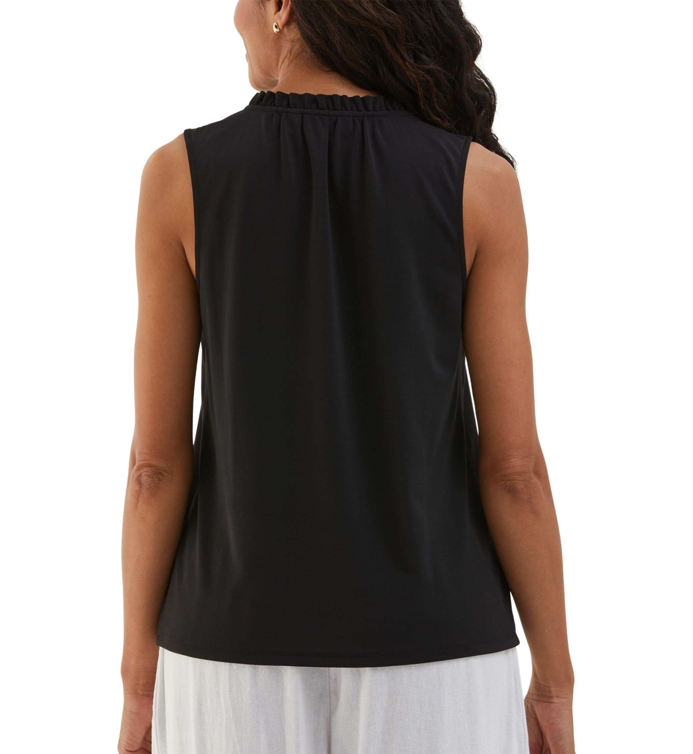 Petite Button Front Ruffle Sleeveless Tank Top