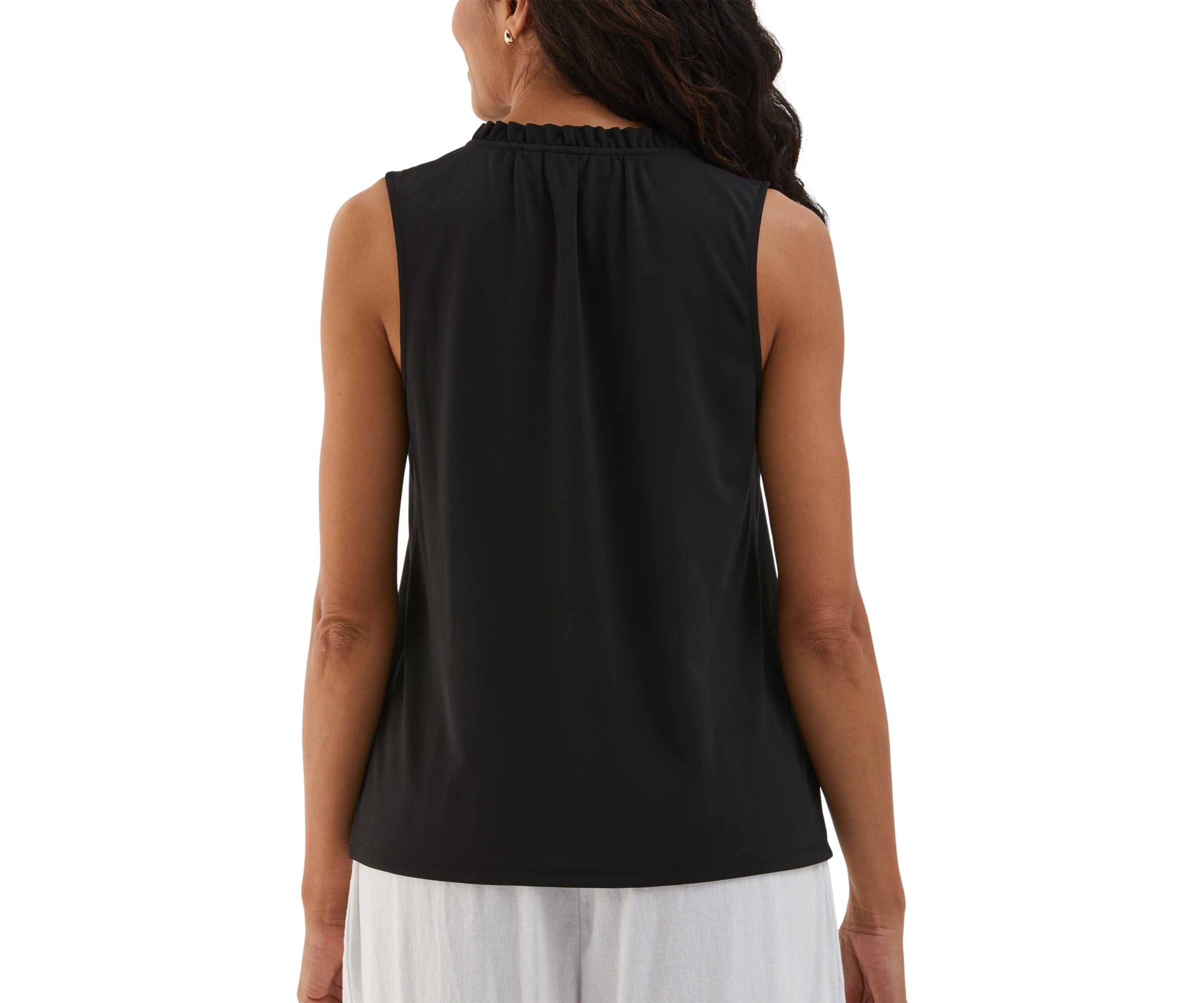 Petite Button Front Ruffle Sleeveless Tank Top