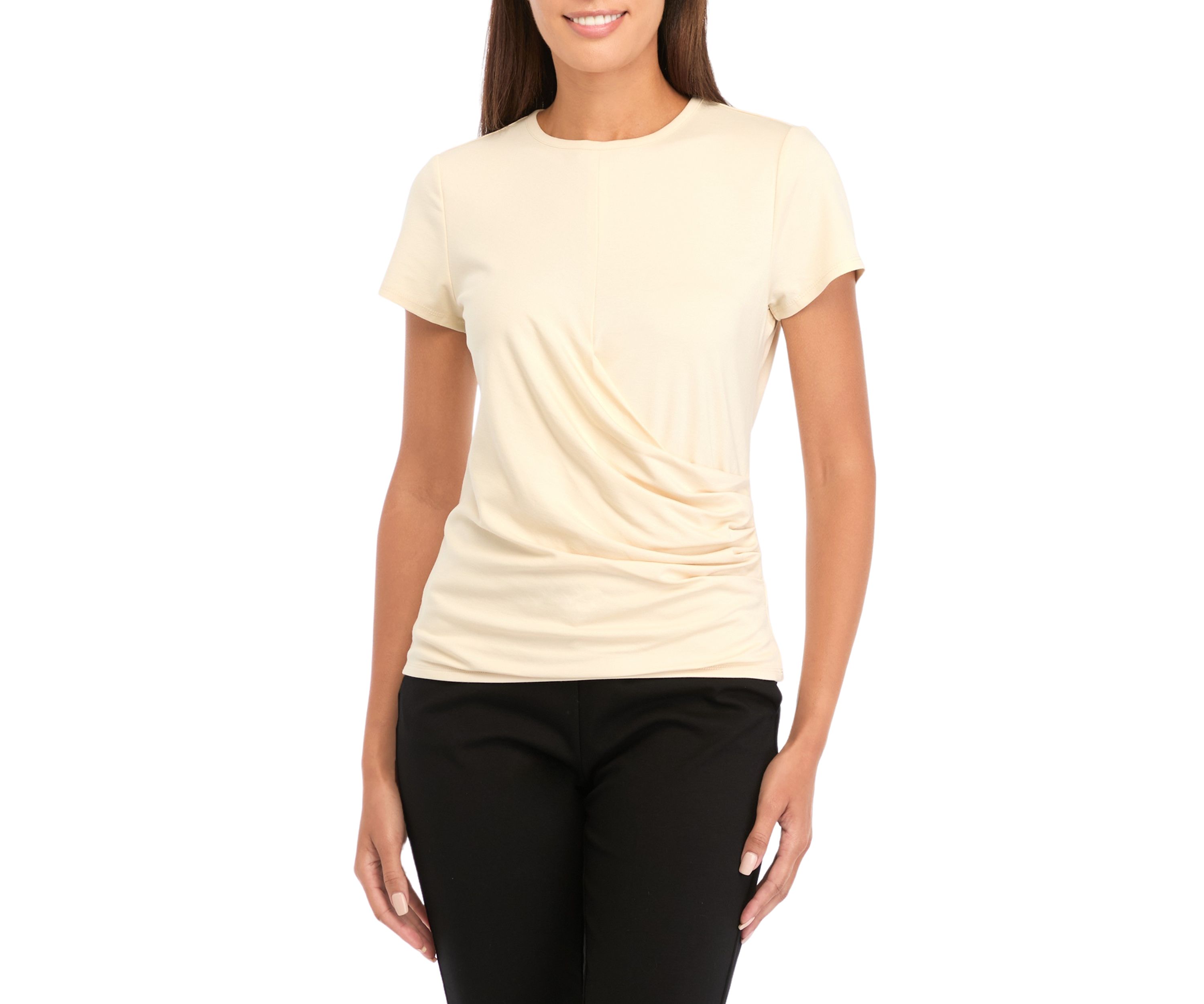 Petite Asymmetrical Wrap Short Sleeve Top