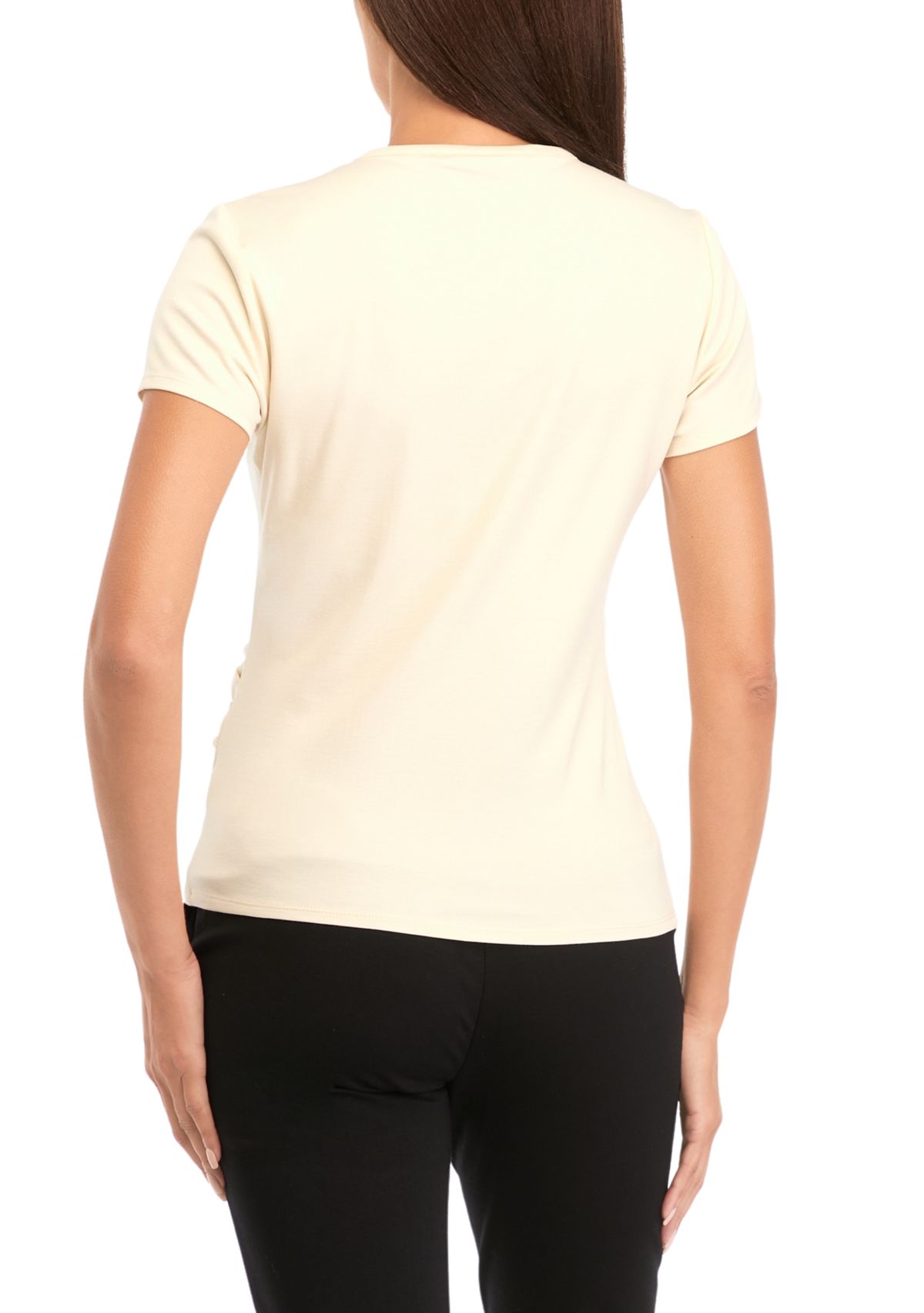 Petite Asymmetrical Wrap Short Sleeve Top