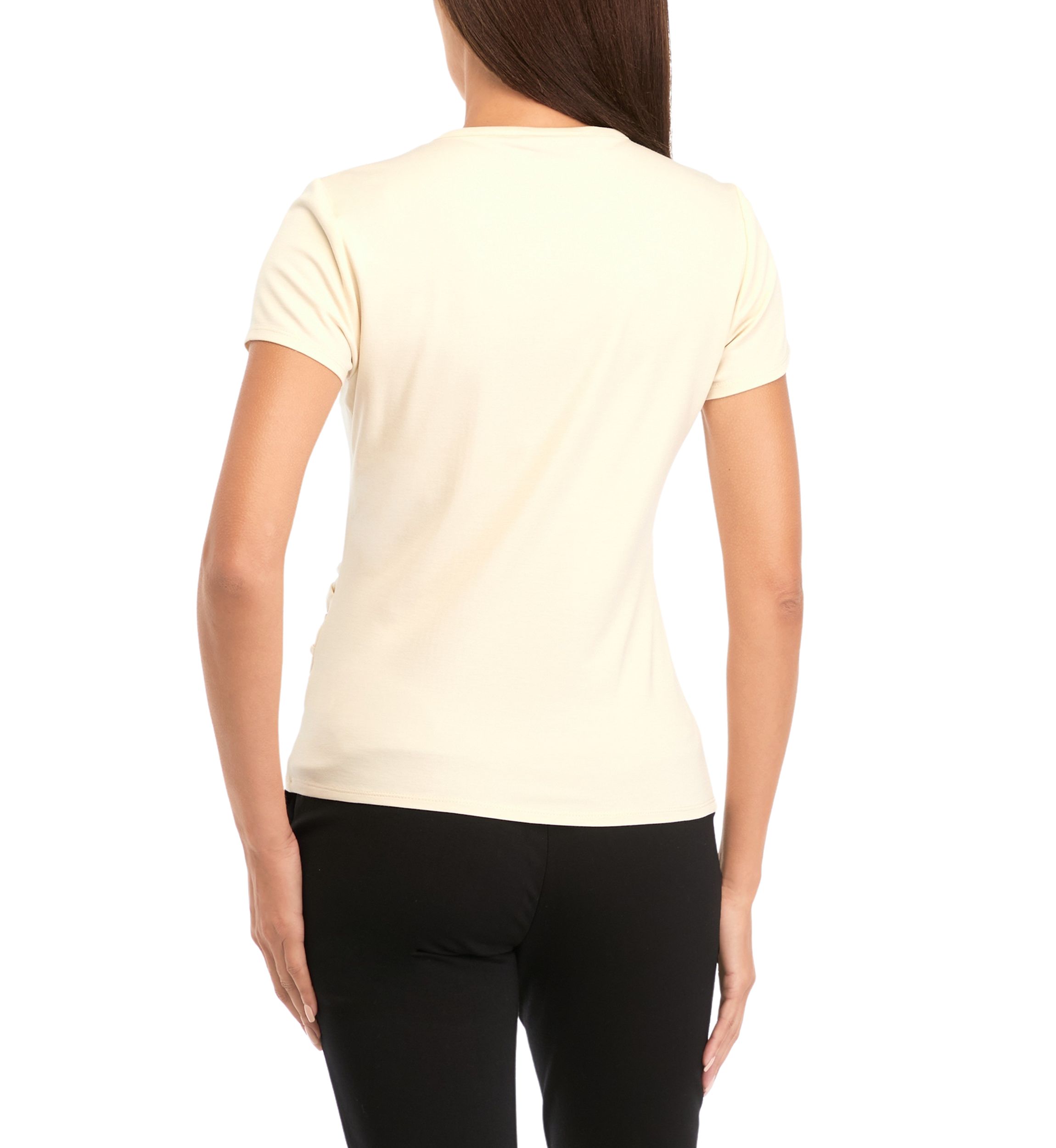 Petite Asymmetrical Wrap Short Sleeve Top