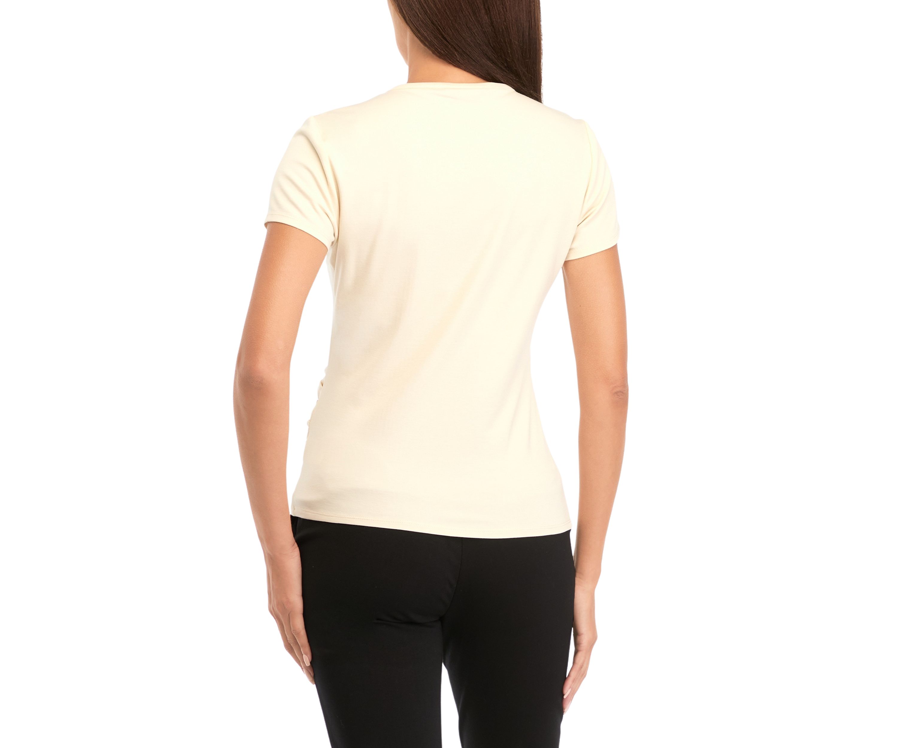 Petite Asymmetrical Wrap Short Sleeve Top