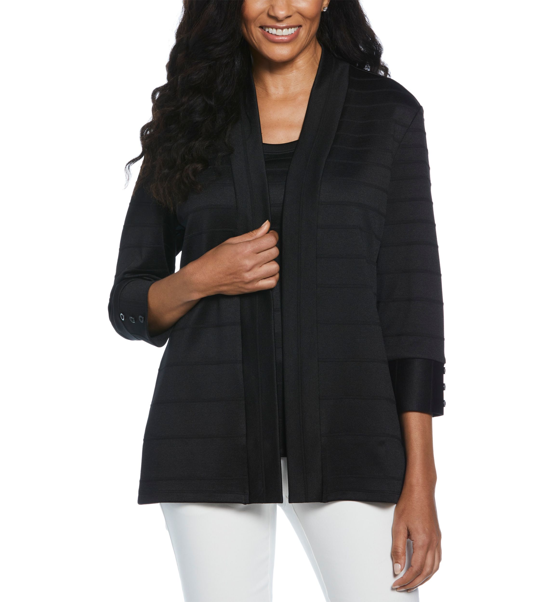 Petite Ottoman Knit 3/4 Length Sleeve Cardigan