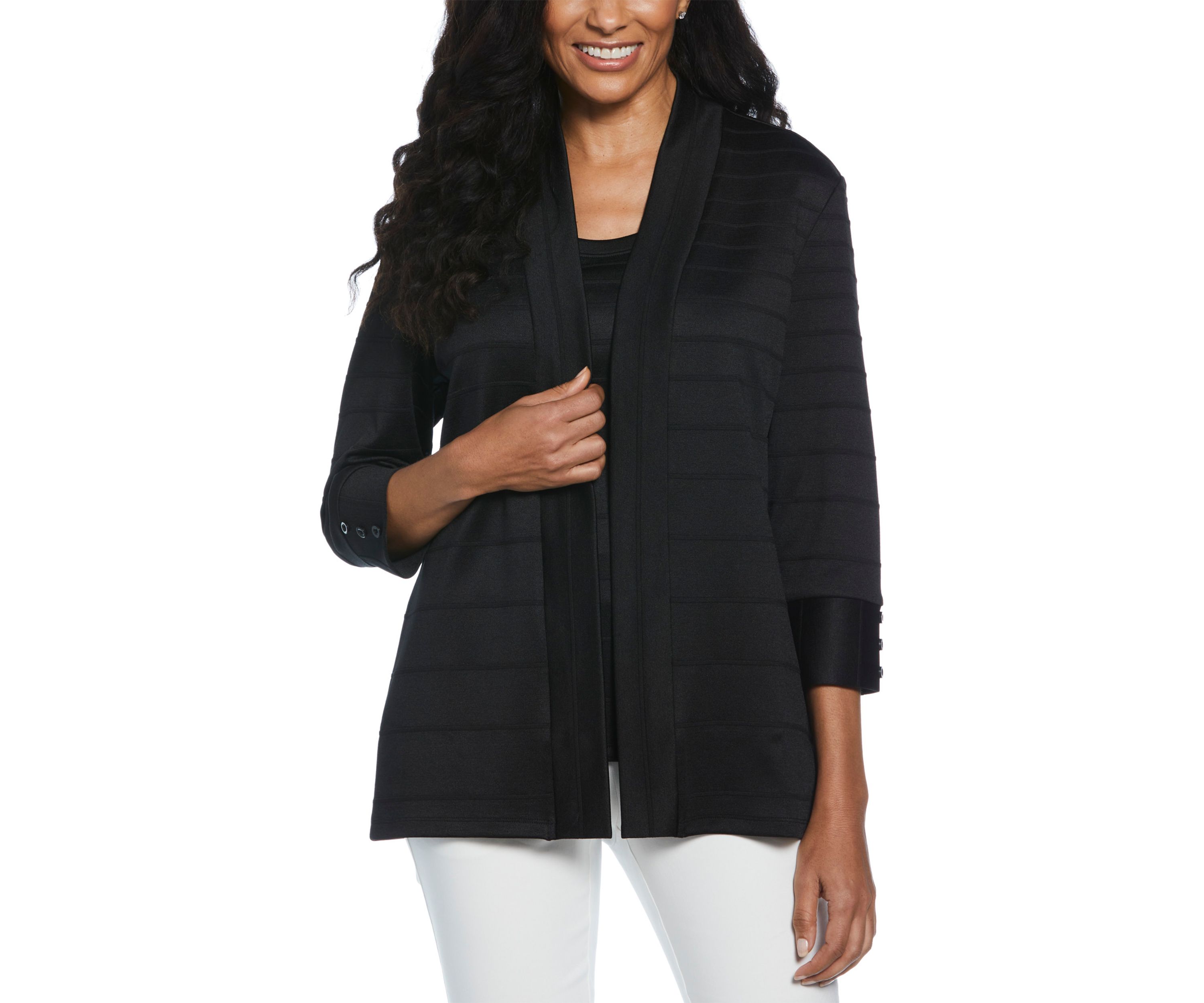 Petite Ottoman Knit 3/4 Length Sleeve Cardigan