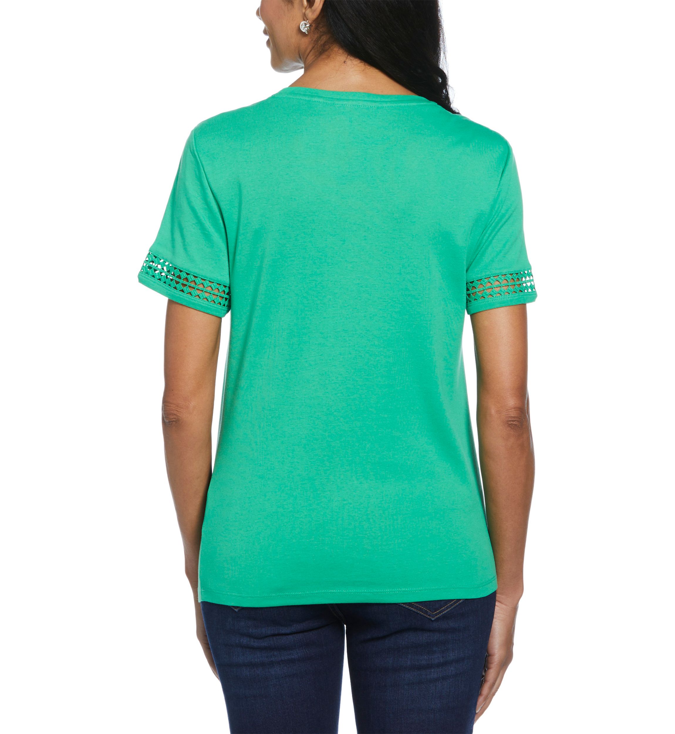 Petite Dot Lace Trim Short Sleeve T-Shirt