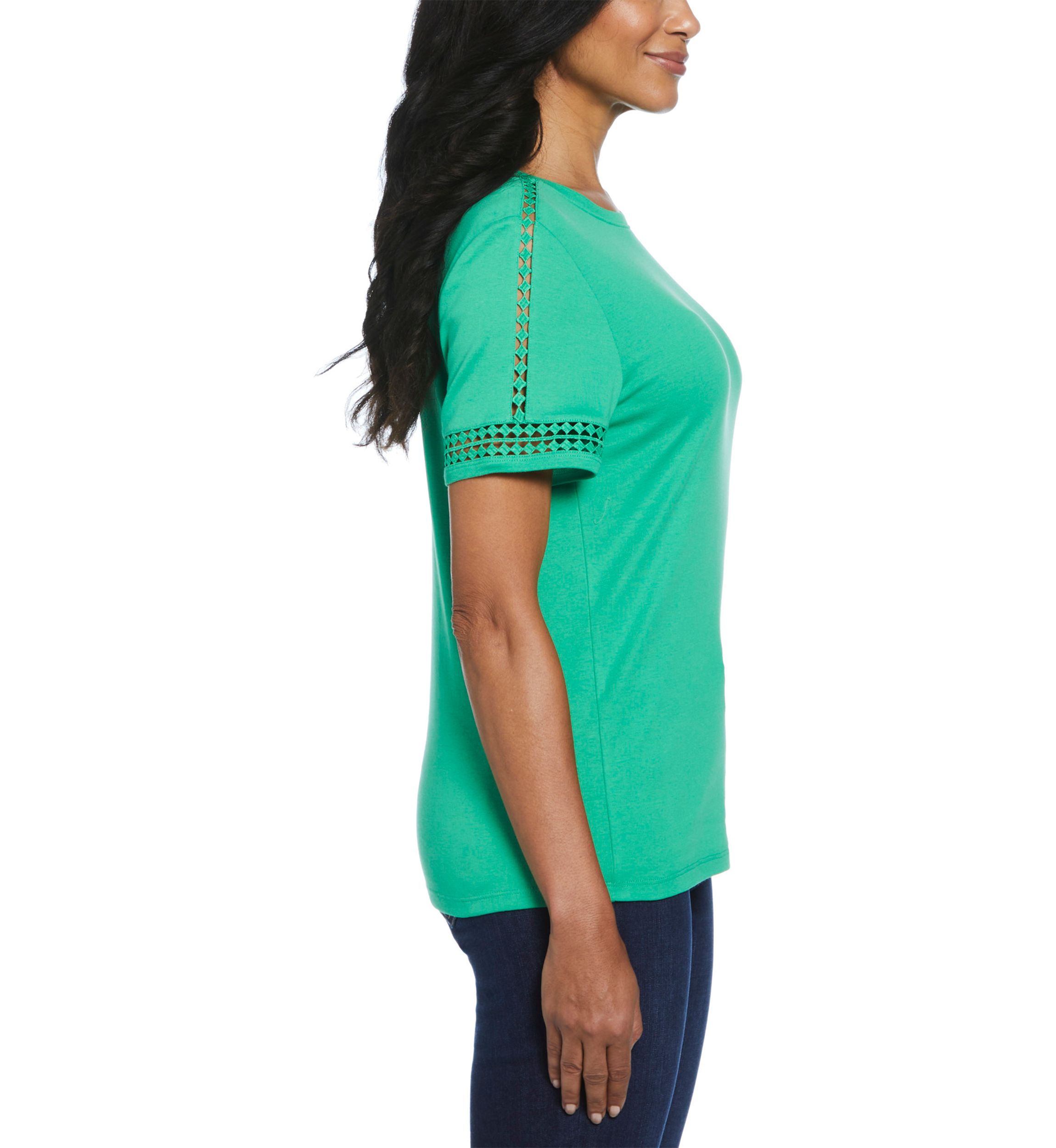 Petite Dot Lace Trim Short Sleeve T-Shirt