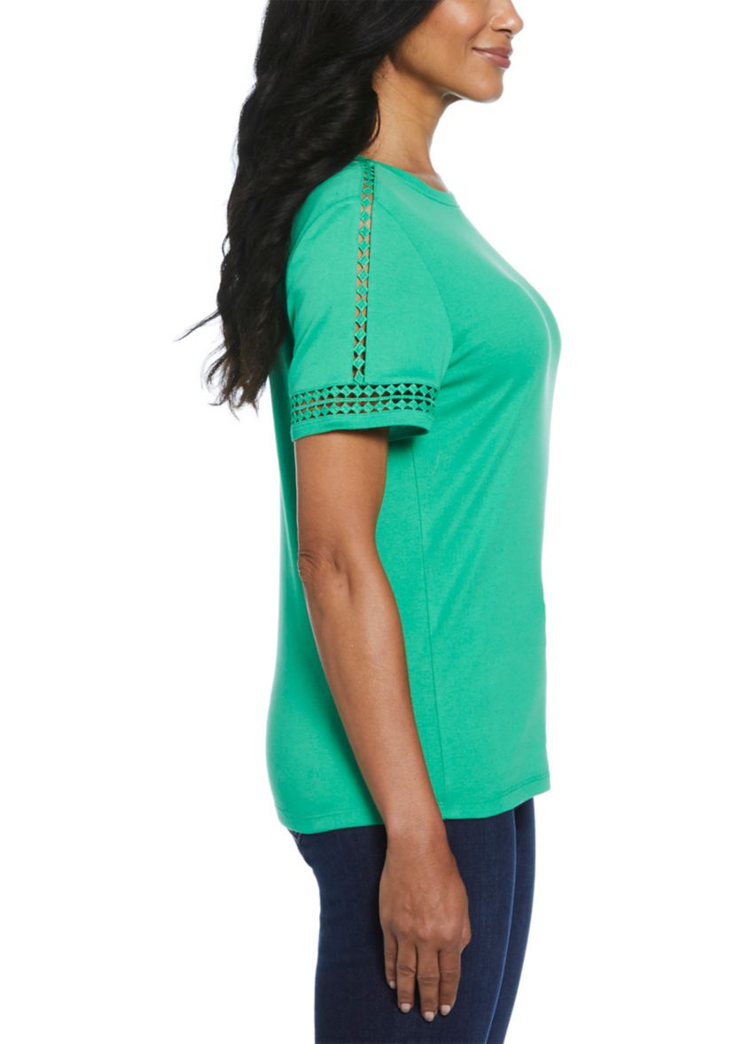 Petite Dot Lace Trim Short Sleeve T-Shirt