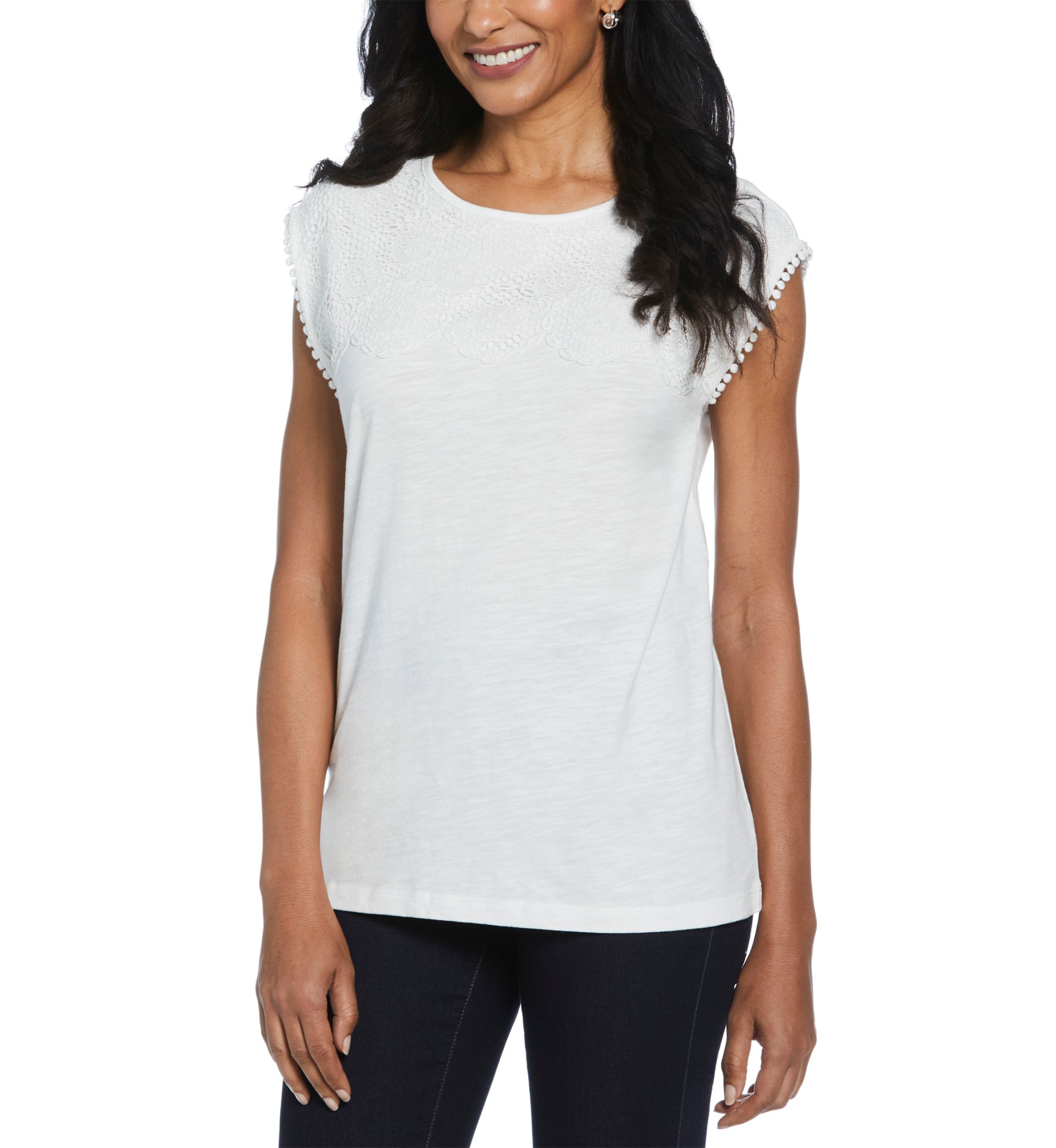 Petite Circular Lace Yoke Sleeveless Top