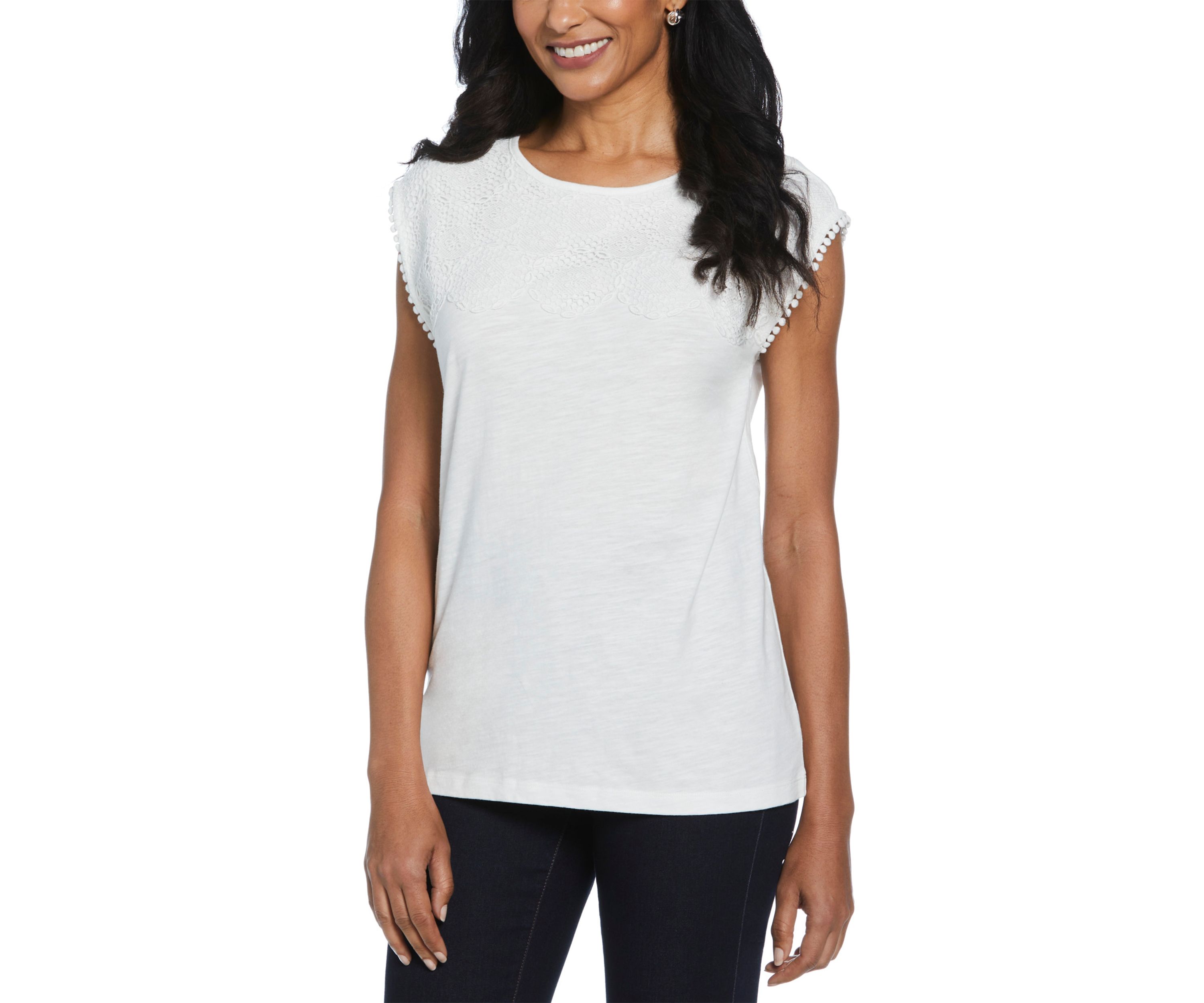 Petite Circular Lace Yoke Sleeveless Top