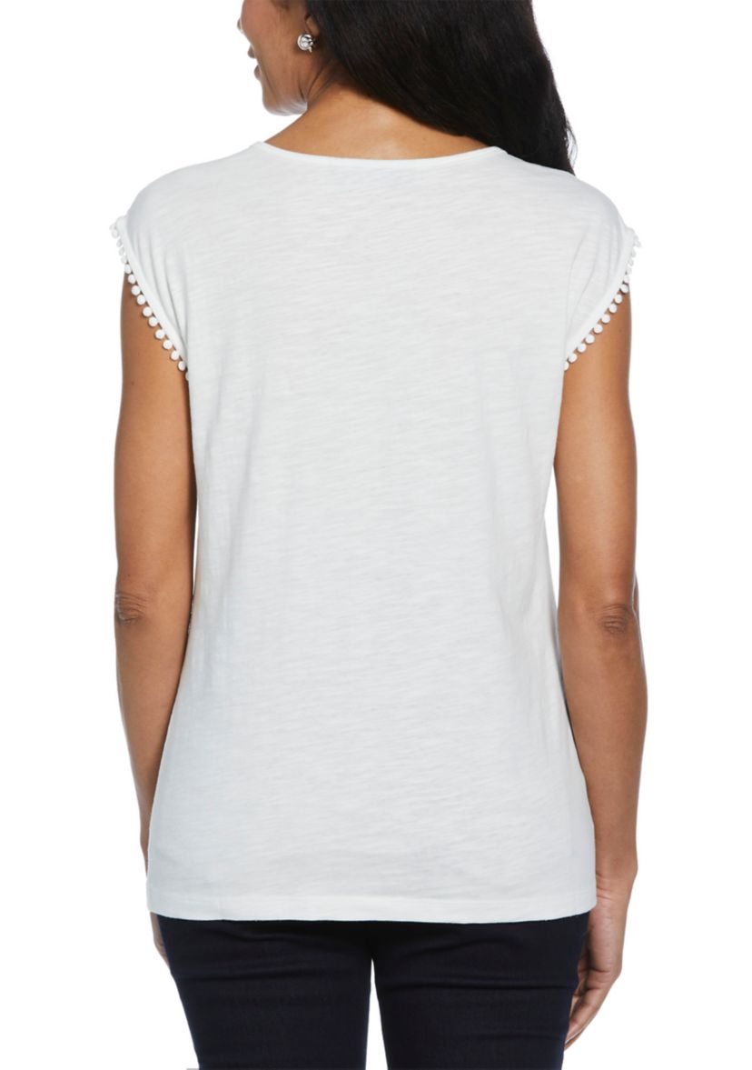 Petite Circular Lace Yoke Sleeveless Top
