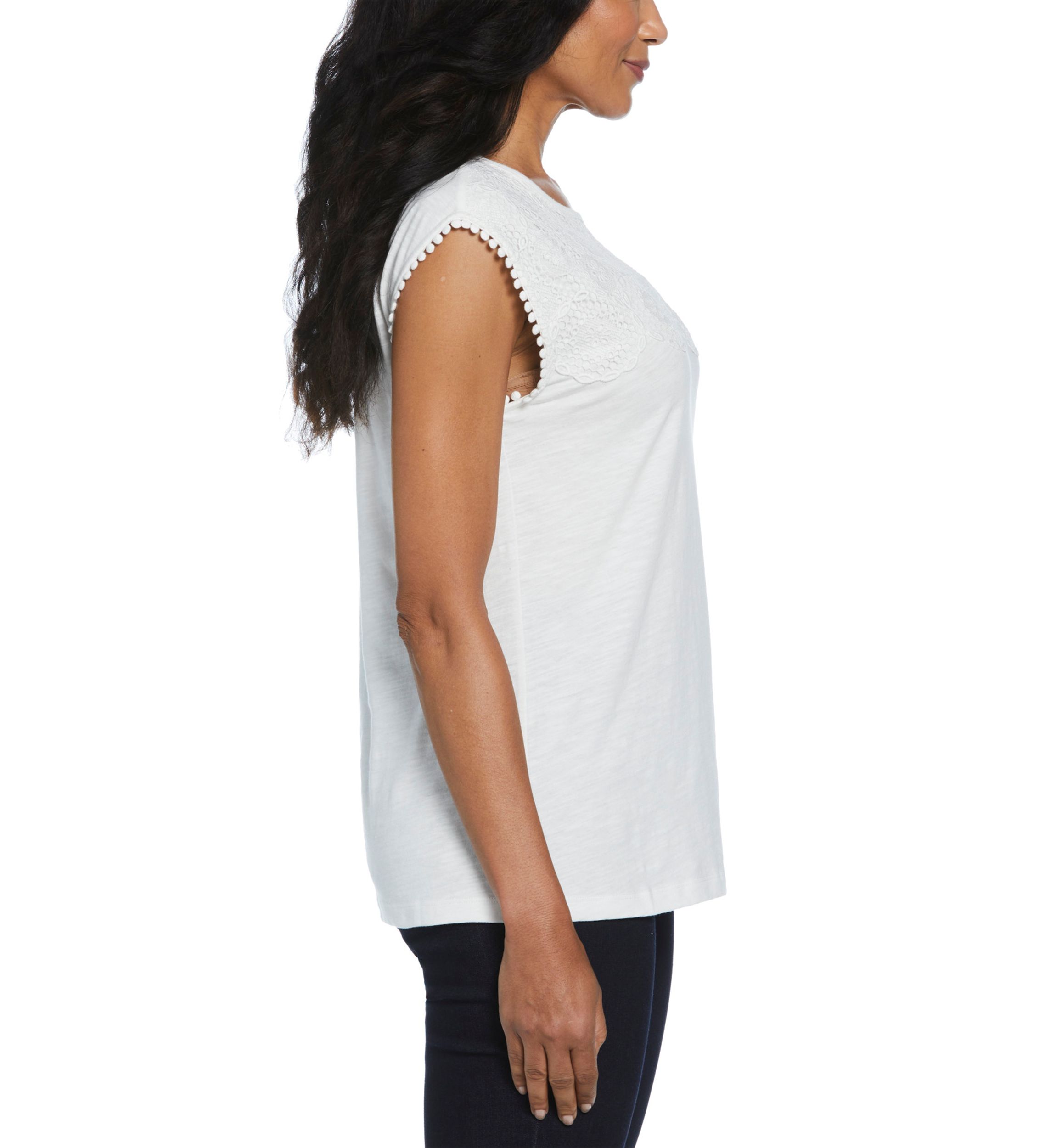 Petite Circular Lace Yoke Sleeveless Top