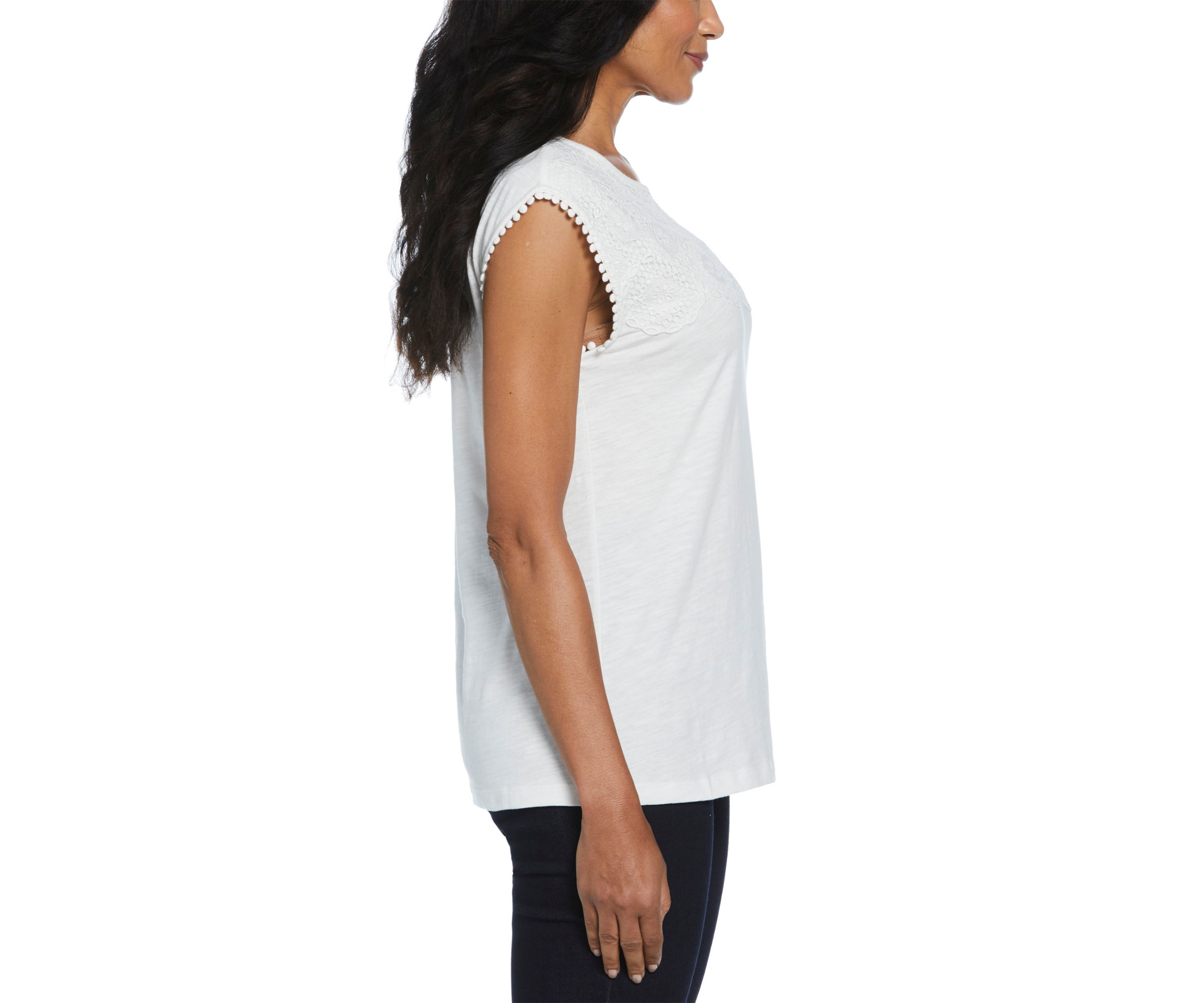 Petite Circular Lace Yoke Sleeveless Top