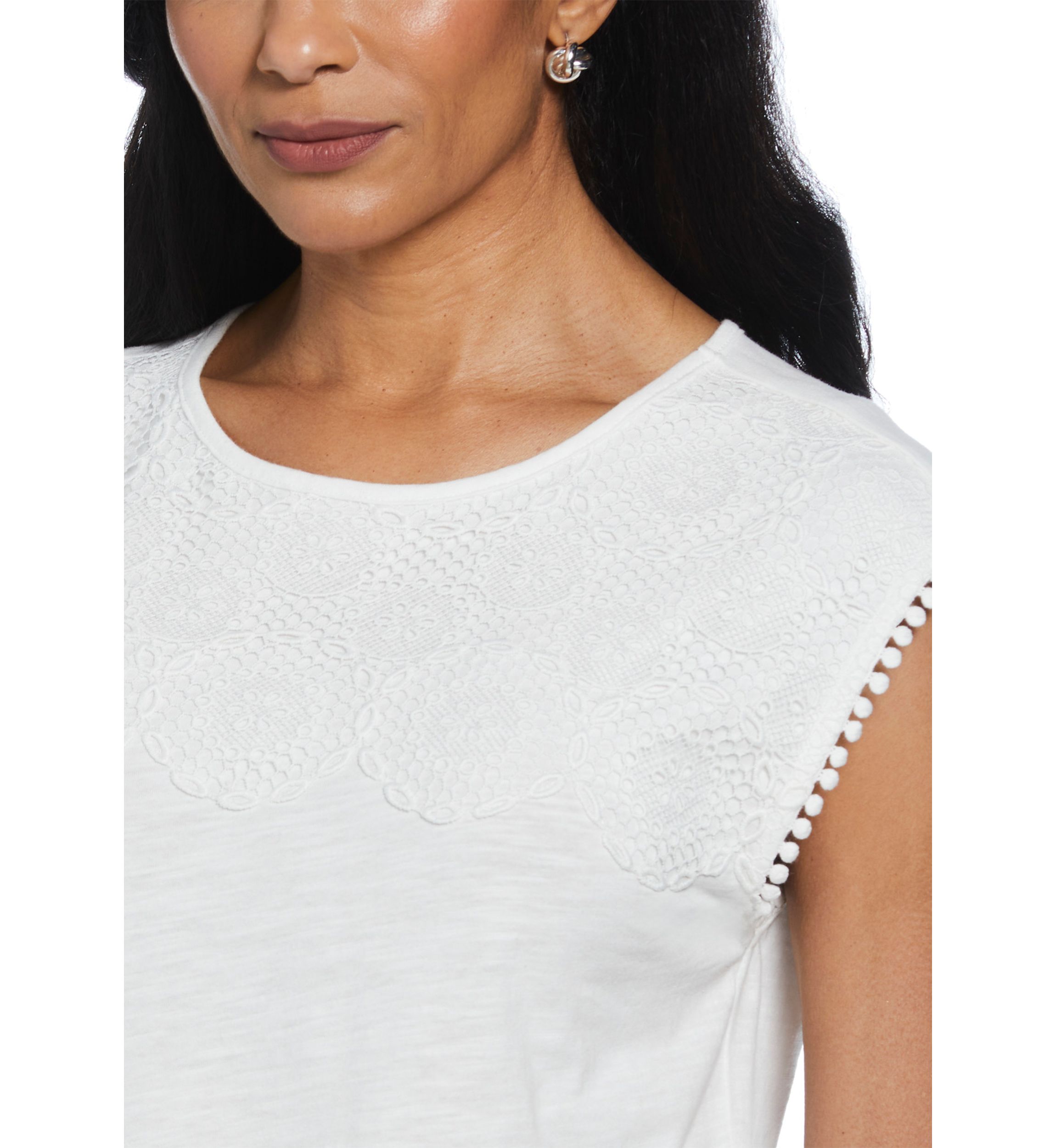 Petite Circular Lace Yoke Sleeveless Top