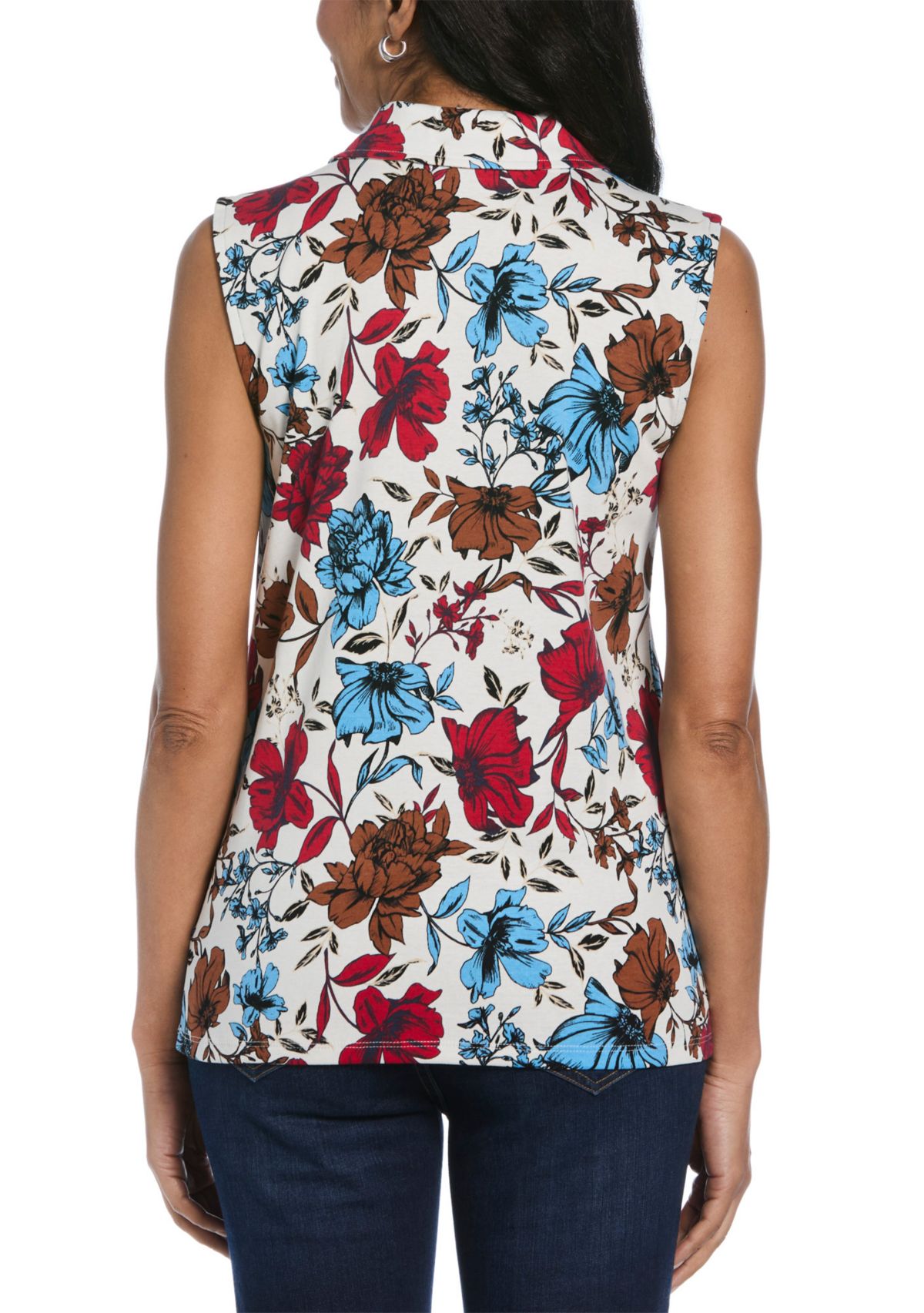 Petite Bouquet Printed V-Neck Sleeveless Polo Shirt