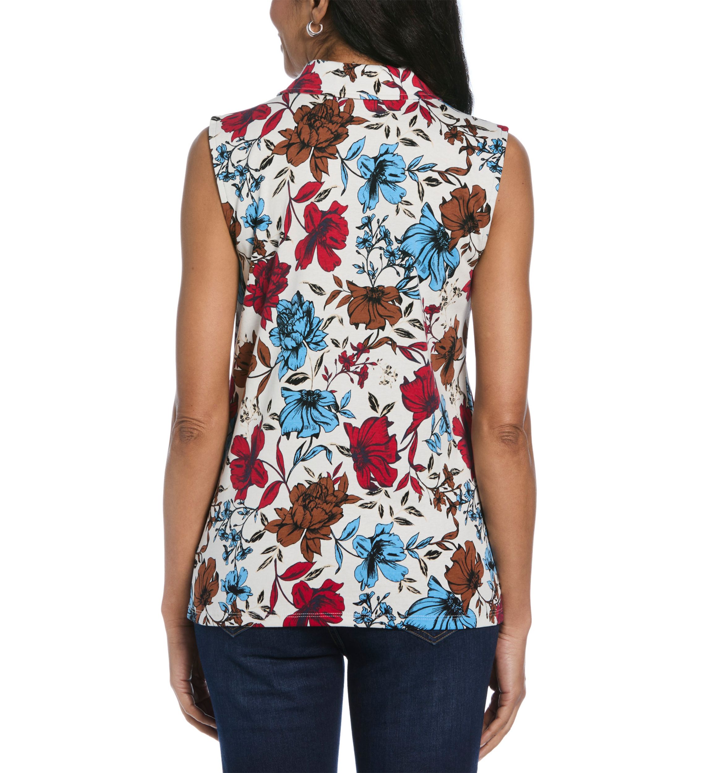 Petite Bouquet Printed V-Neck Sleeveless Polo Shirt