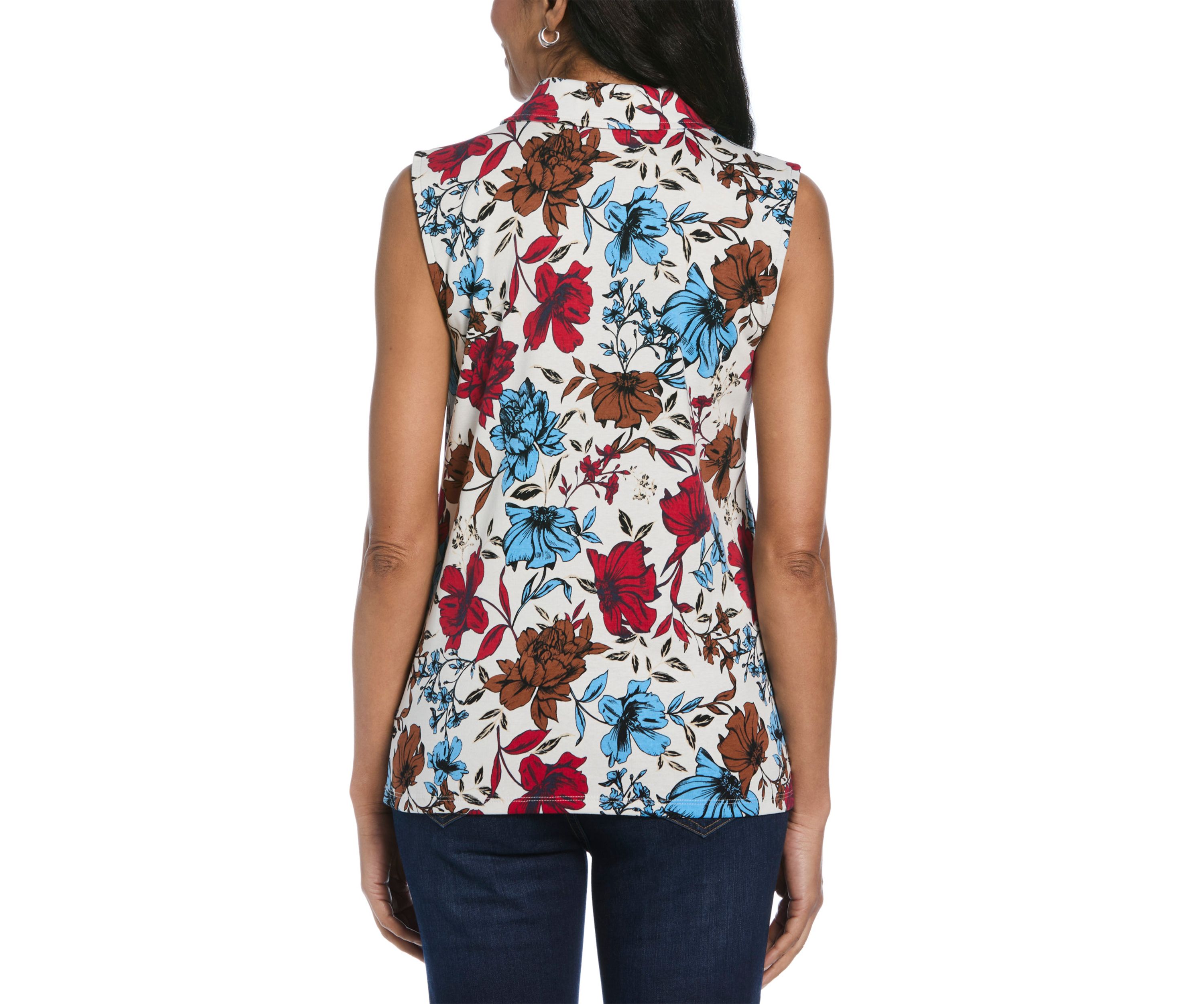 Petite Bouquet Printed V-Neck Sleeveless Polo Shirt