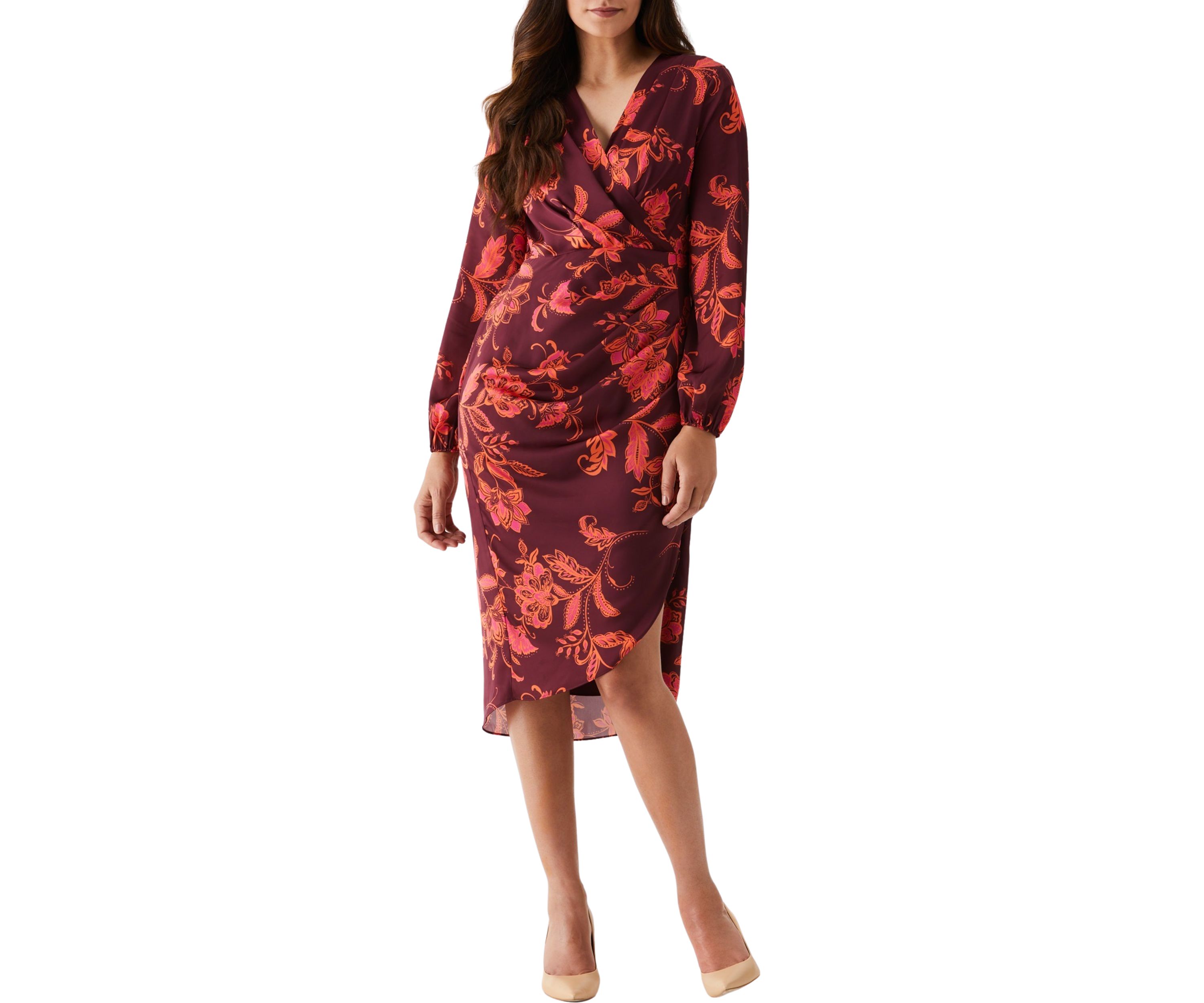 Petite Wrap Long Sleeve Midi Dress