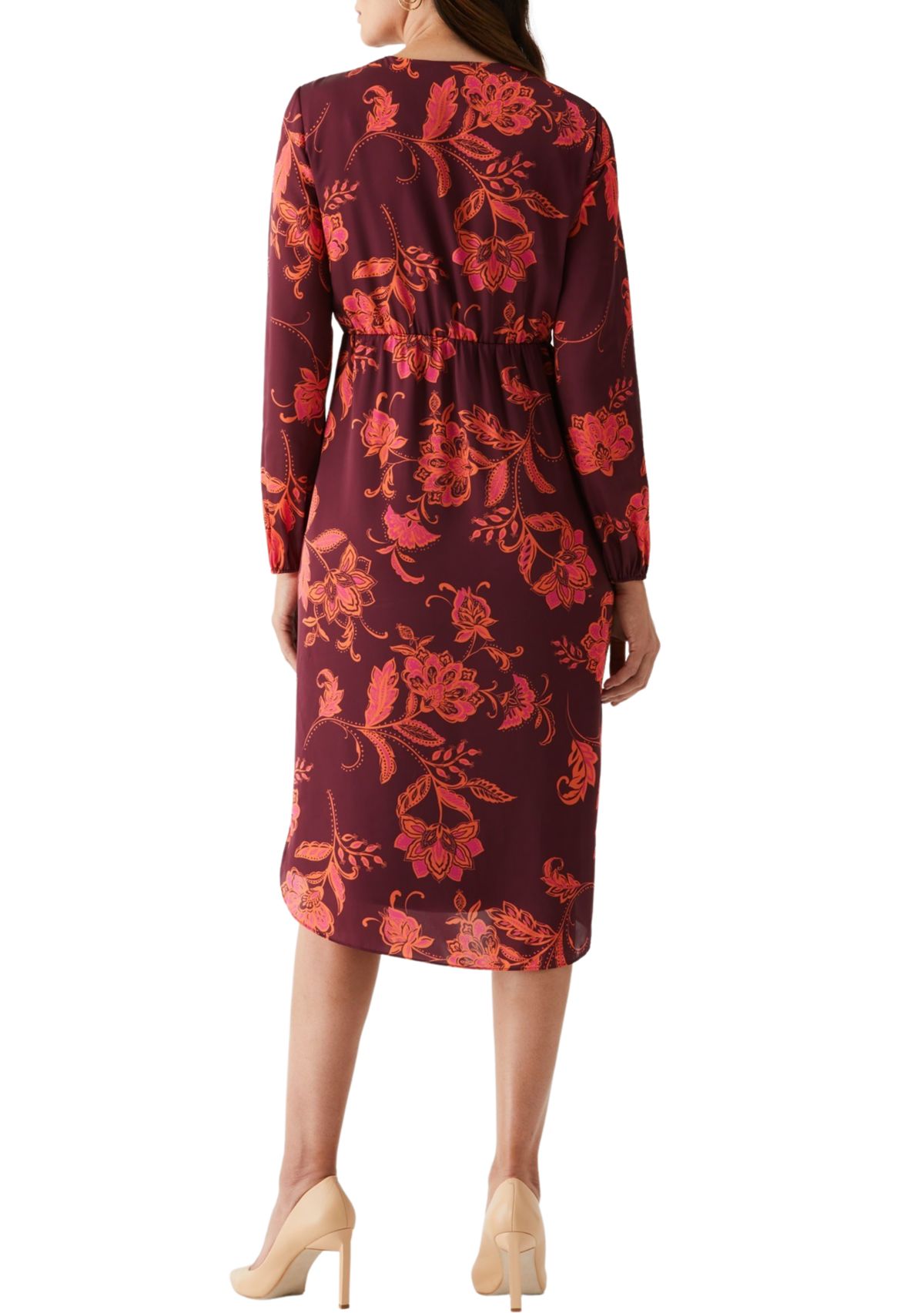 Petite Wrap Long Sleeve Midi Dress