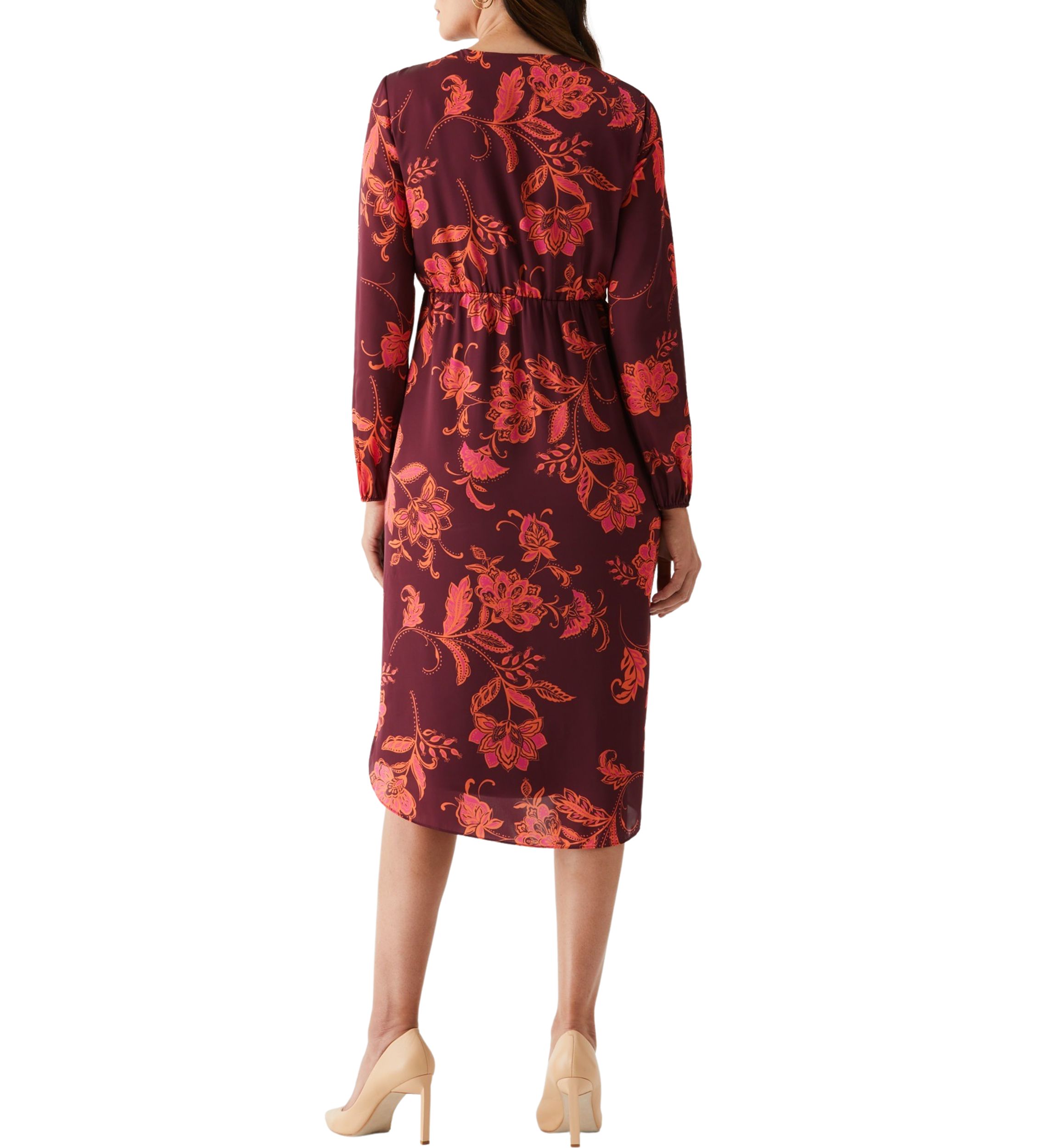 Petite Wrap Long Sleeve Midi Dress