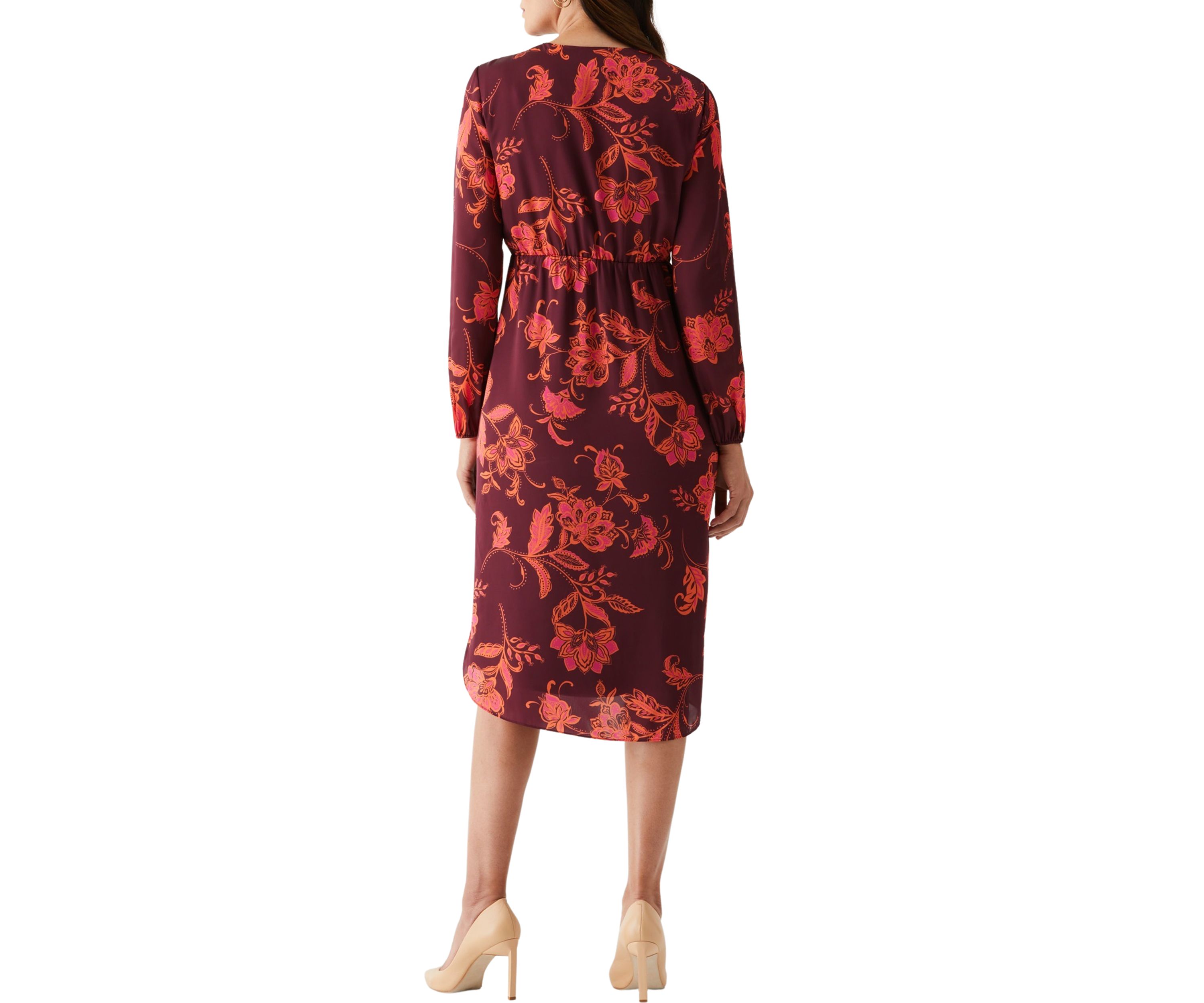 Petite Wrap Long Sleeve Midi Dress
