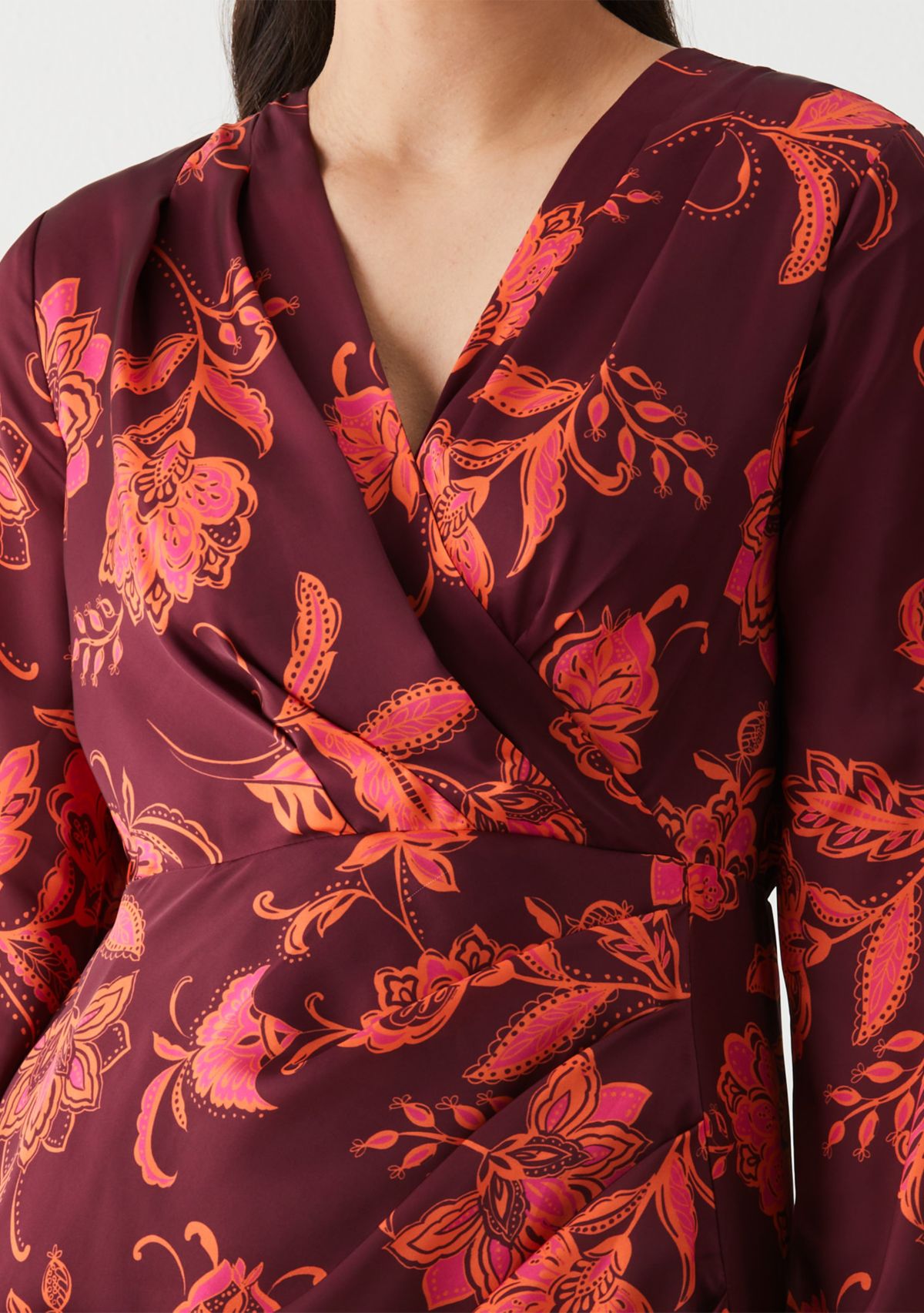 Petite Wrap Long Sleeve Midi Dress