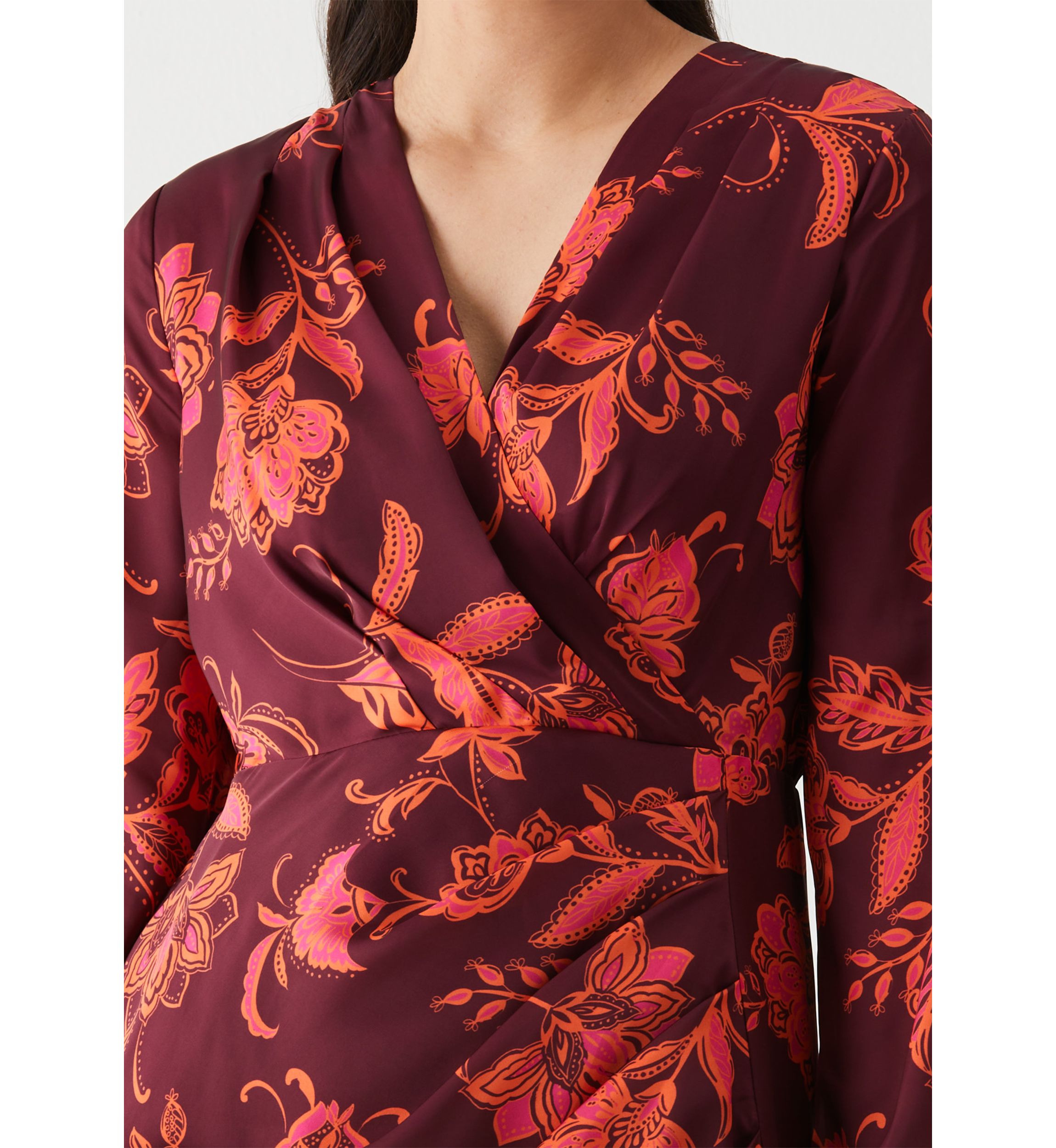 Petite Wrap Long Sleeve Midi Dress