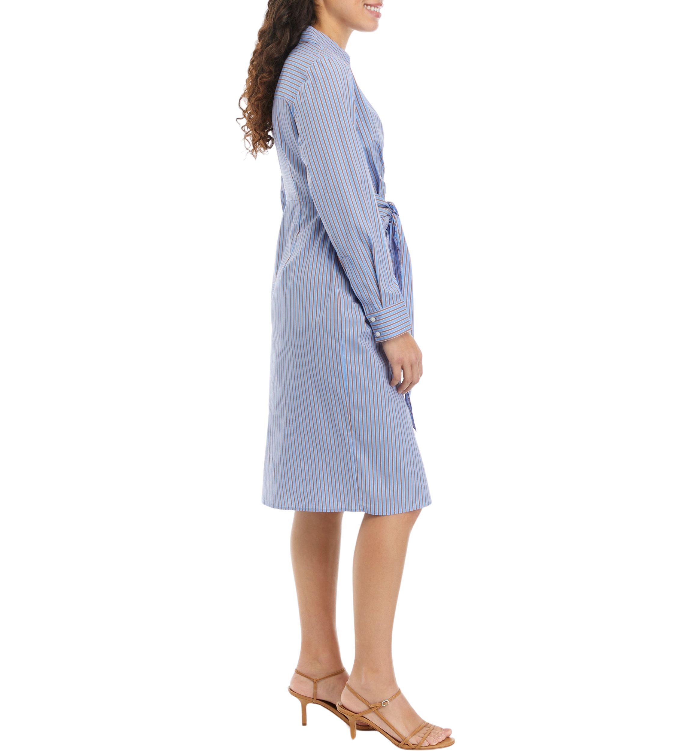 Petite Striped Tied Long Sleeve Shirtdress
