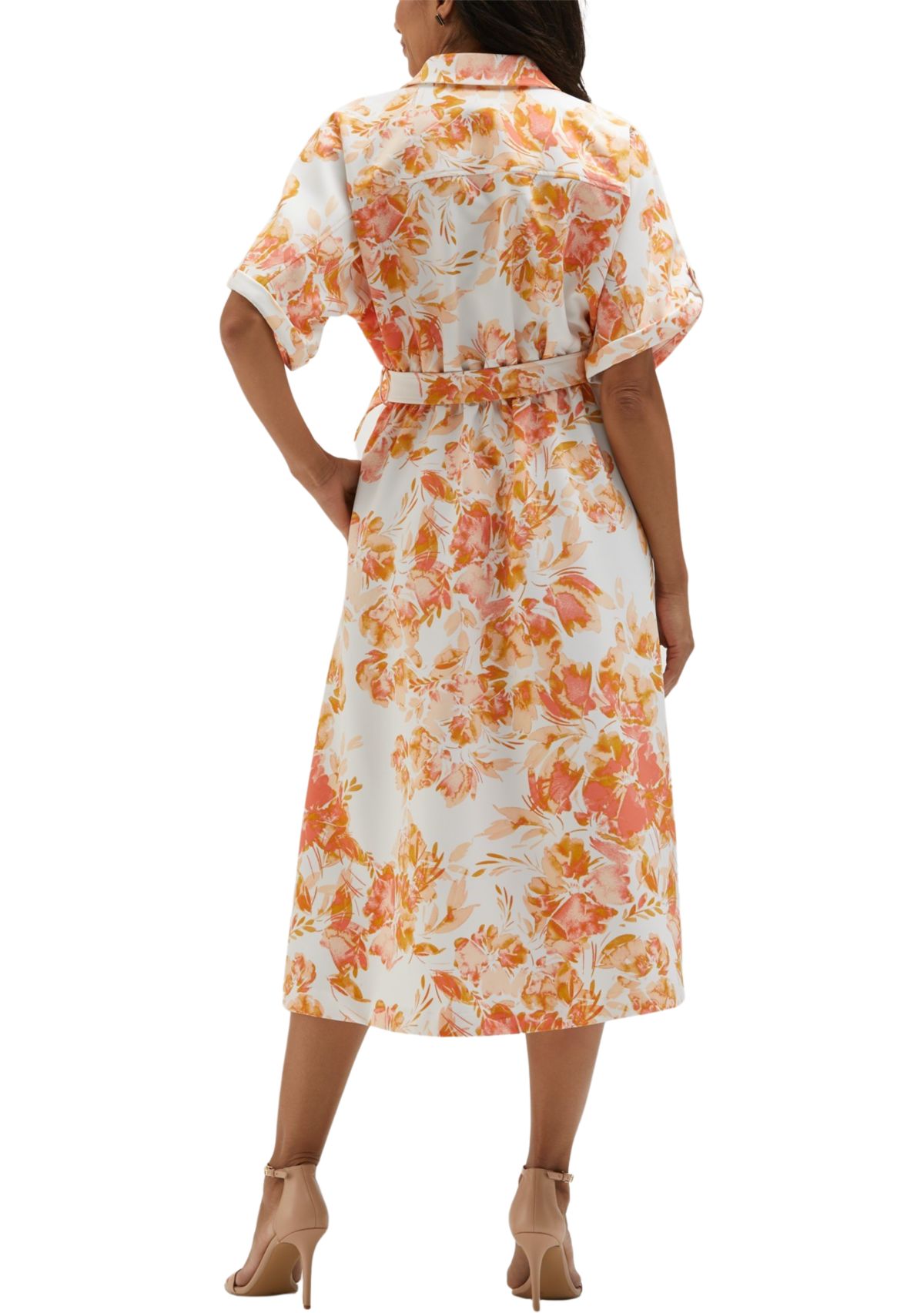 Petite Floral Print Utility Short Sleeve Shirtdress
