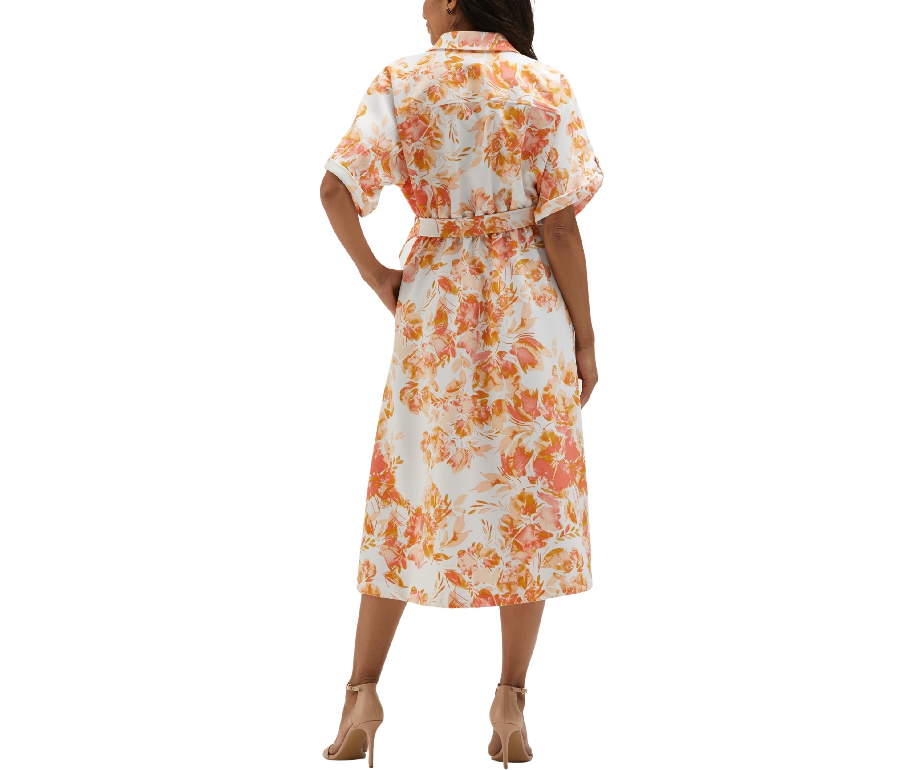 Petite Floral Print Utility Short Sleeve Shirtdress