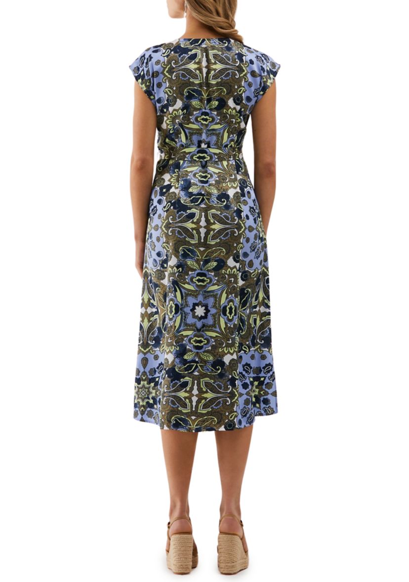 Petite Scarf Print Self Tie Sleeveless Dress