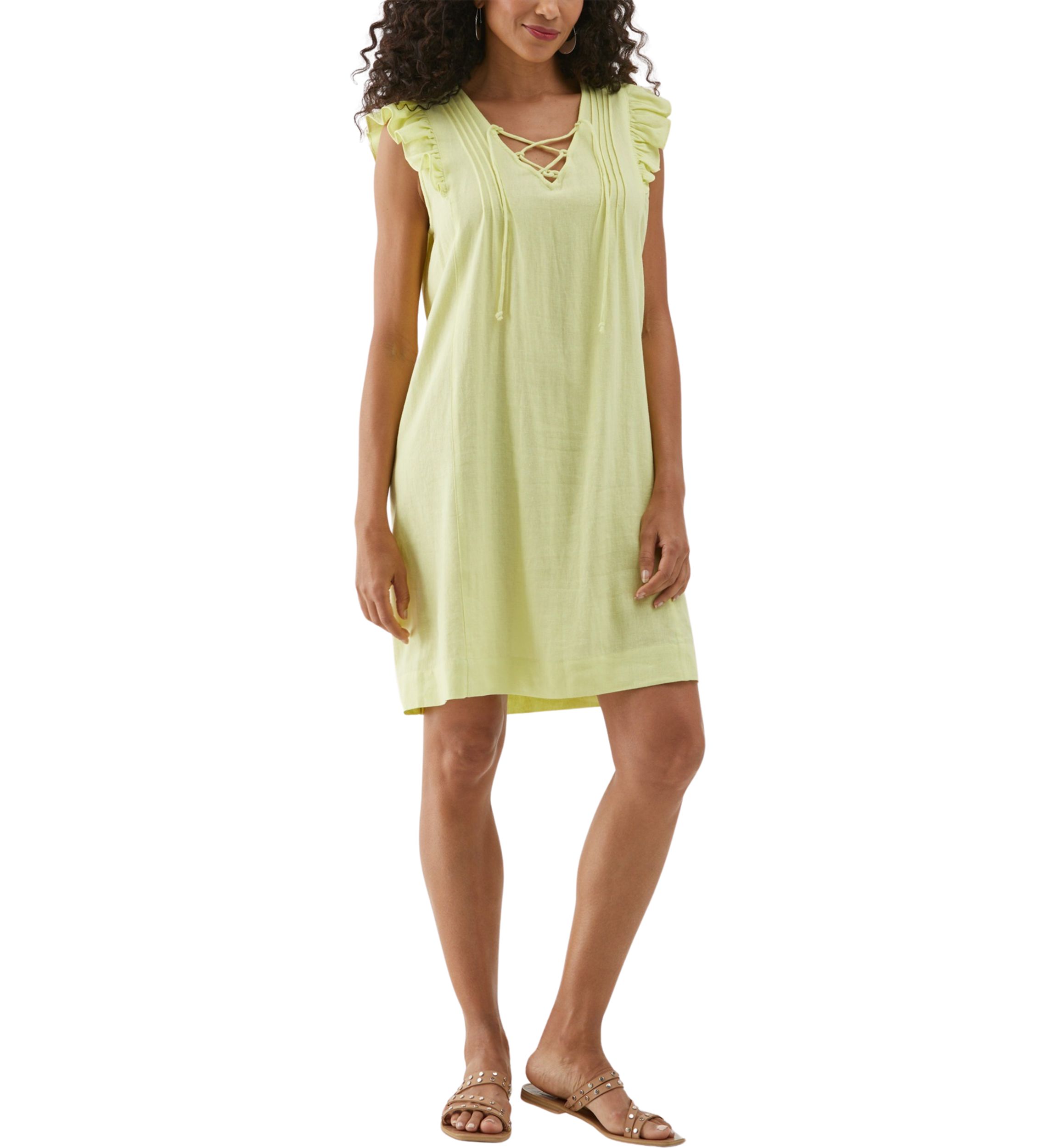 Petite Linen Blend Pintuck Sleeveless Dress