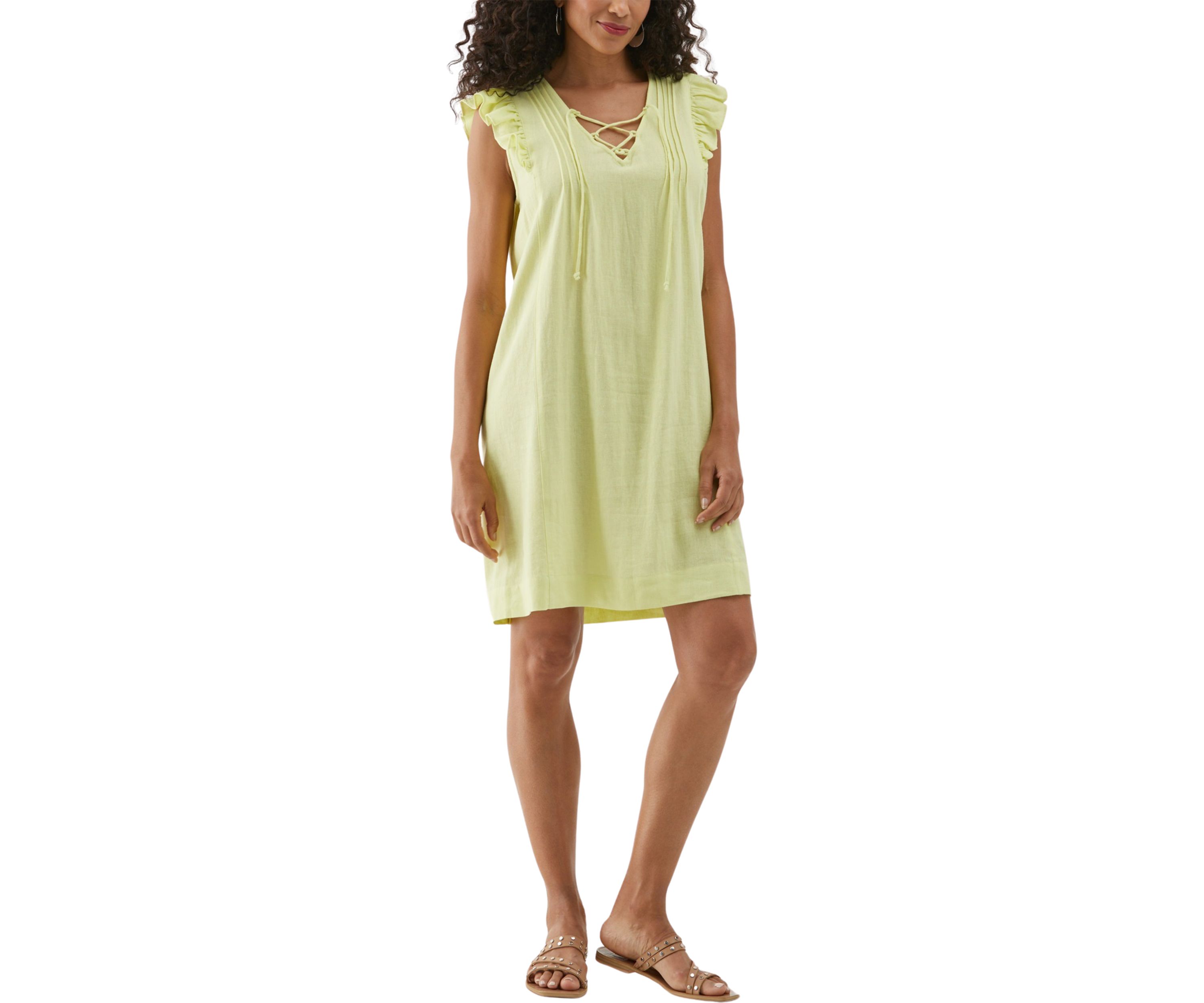 Petite Linen Blend Pintuck Sleeveless Dress