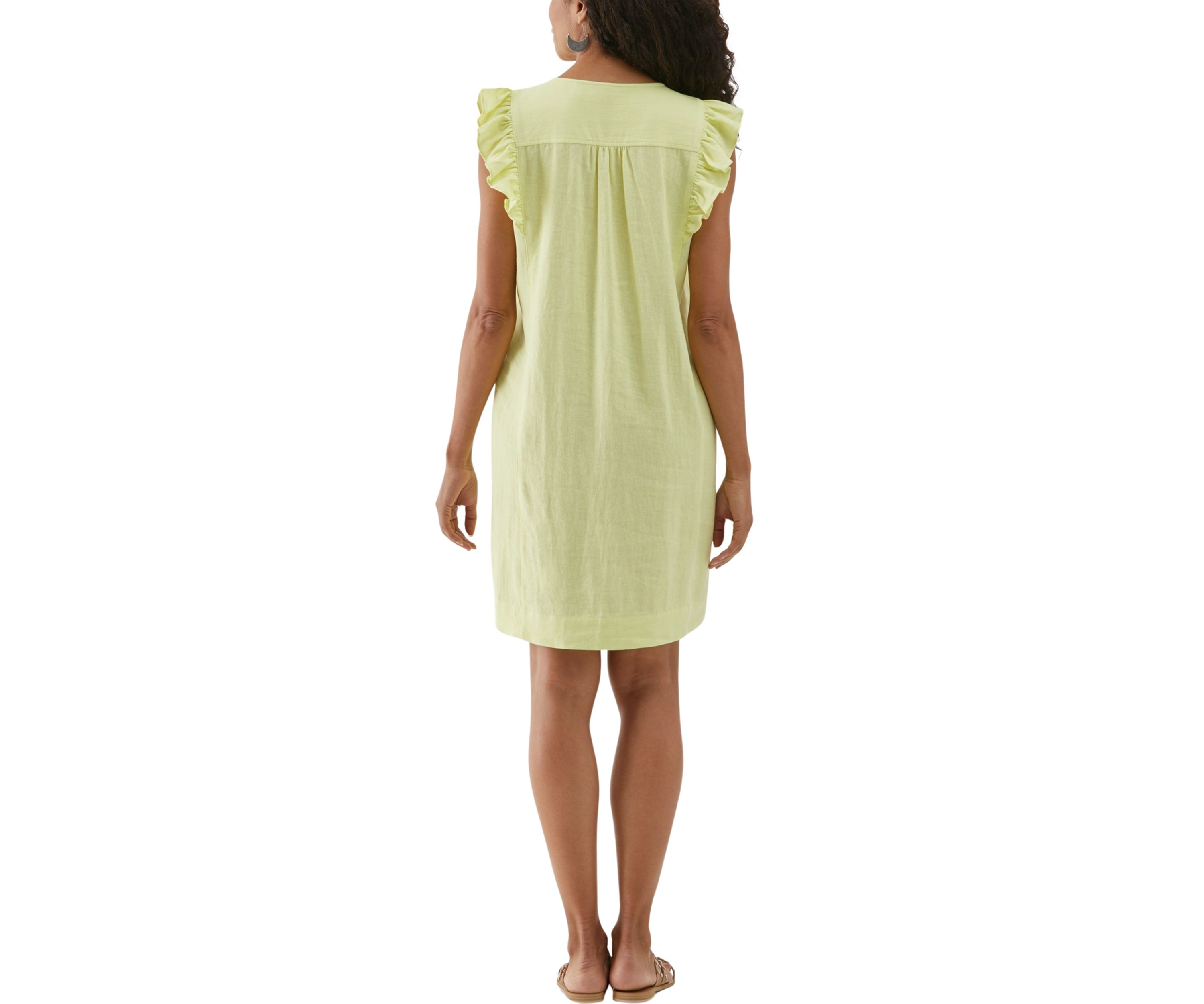Petite Linen Blend Pintuck Sleeveless Dress