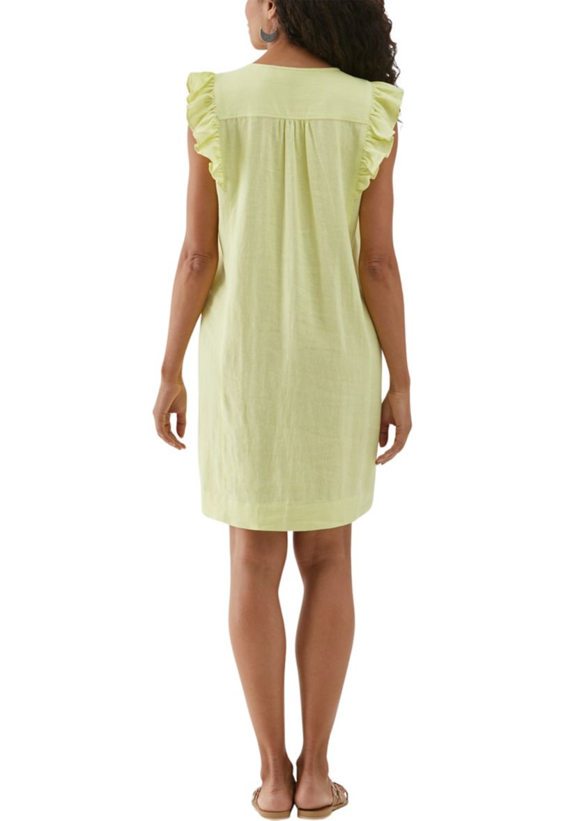 Petite Linen Blend Pintuck Sleeveless Dress
