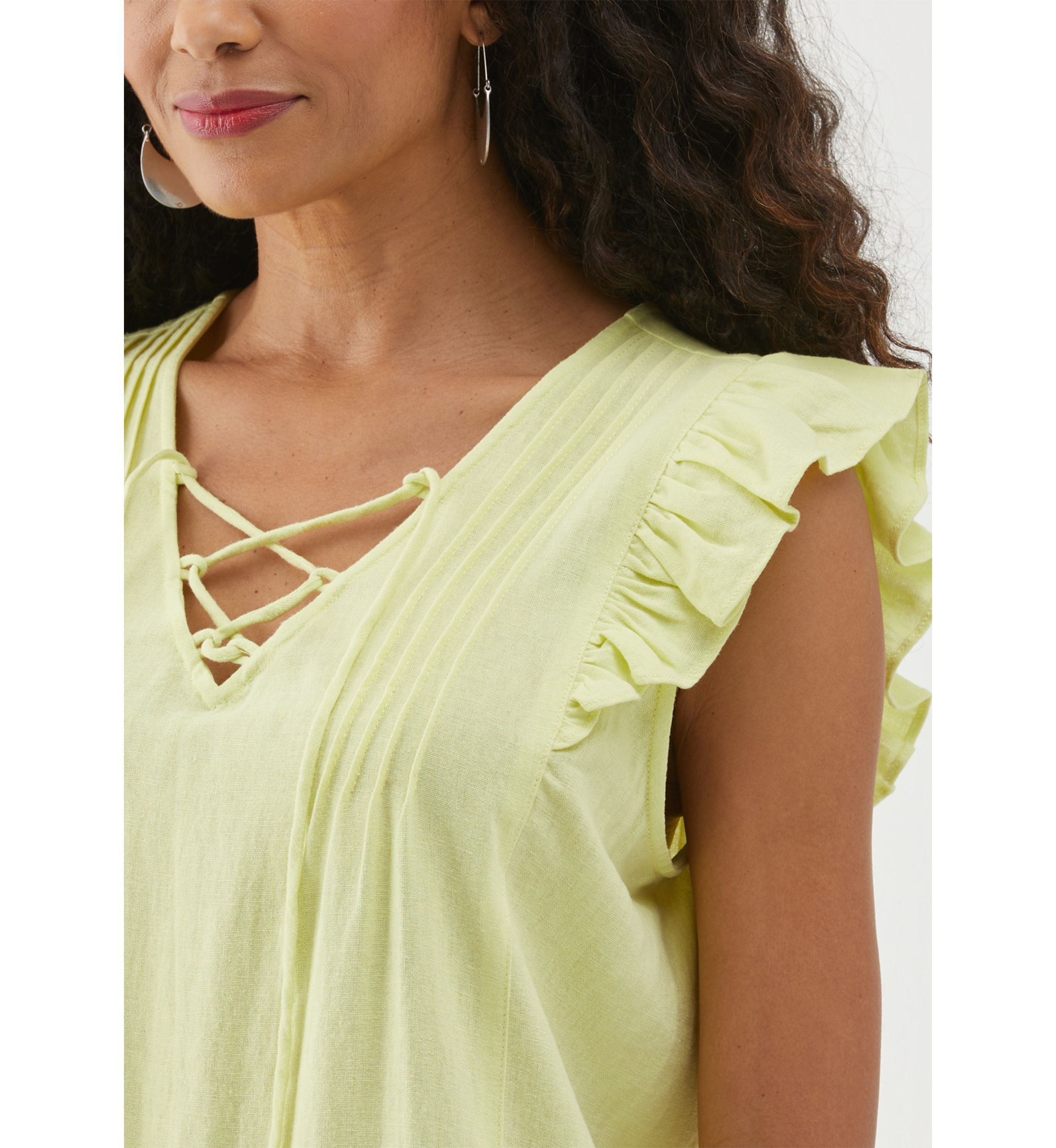 Petite Linen Blend Pintuck Sleeveless Dress