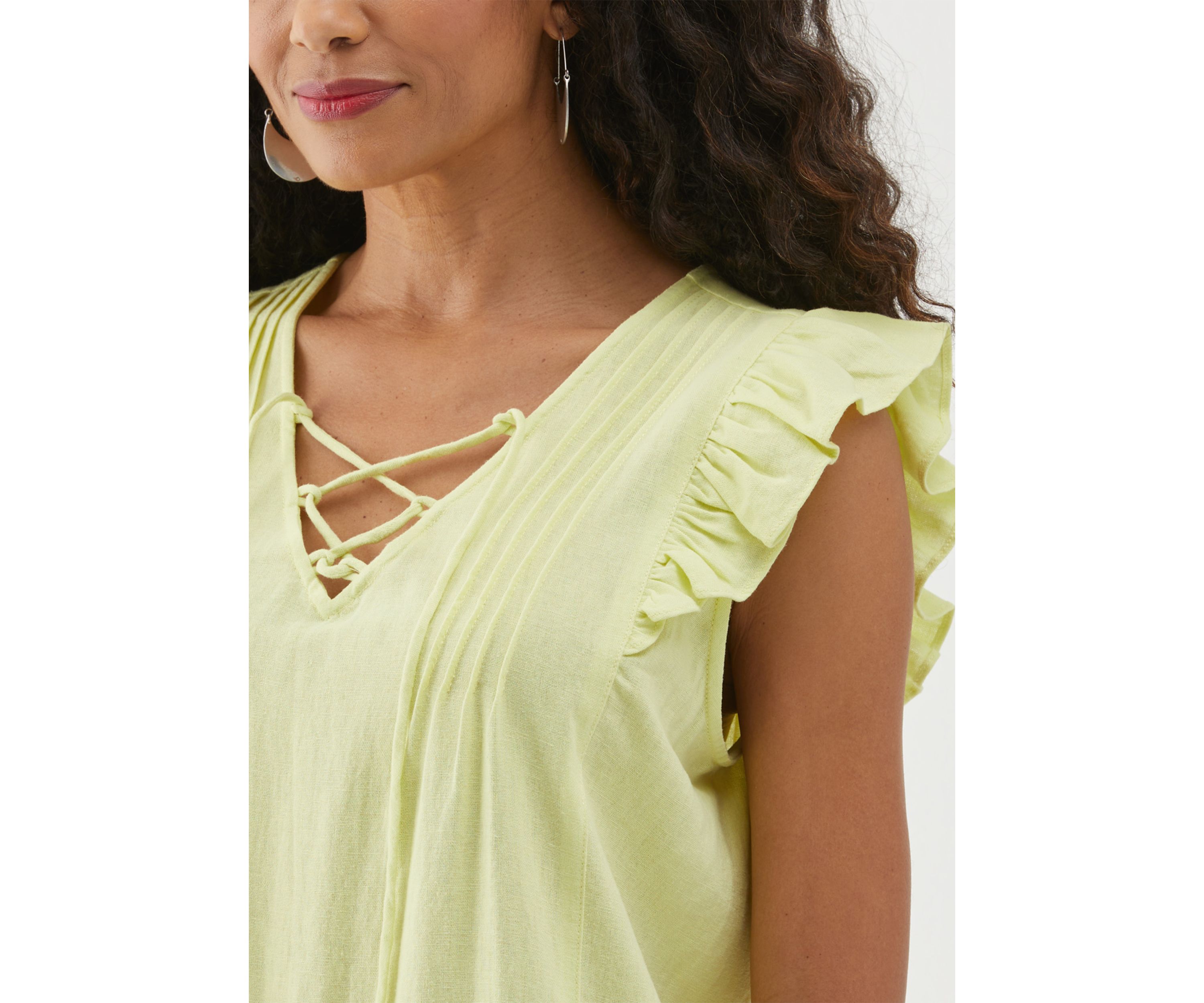 Petite Linen Blend Pintuck Sleeveless Dress