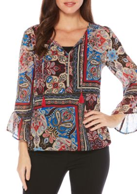 Rafaella Printed Chiffon Ruffle Sleeve Top | belk