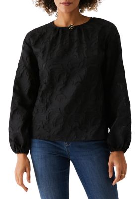 ELLA Rafaella Women's Petite Clip Organza Long Sleeve Blouse, Black, PXS