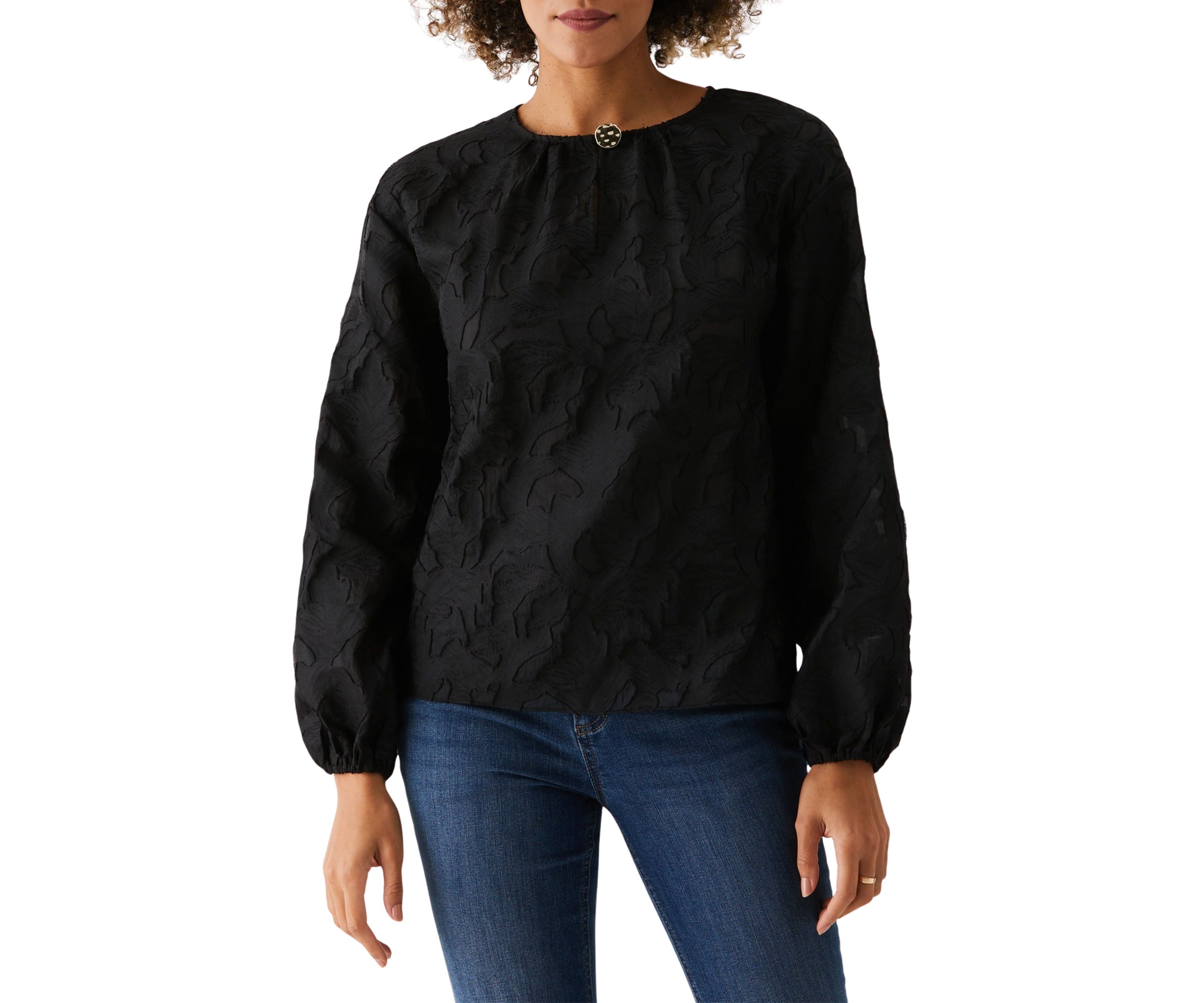 Petite Clip Organza Long Sleeve Blouse