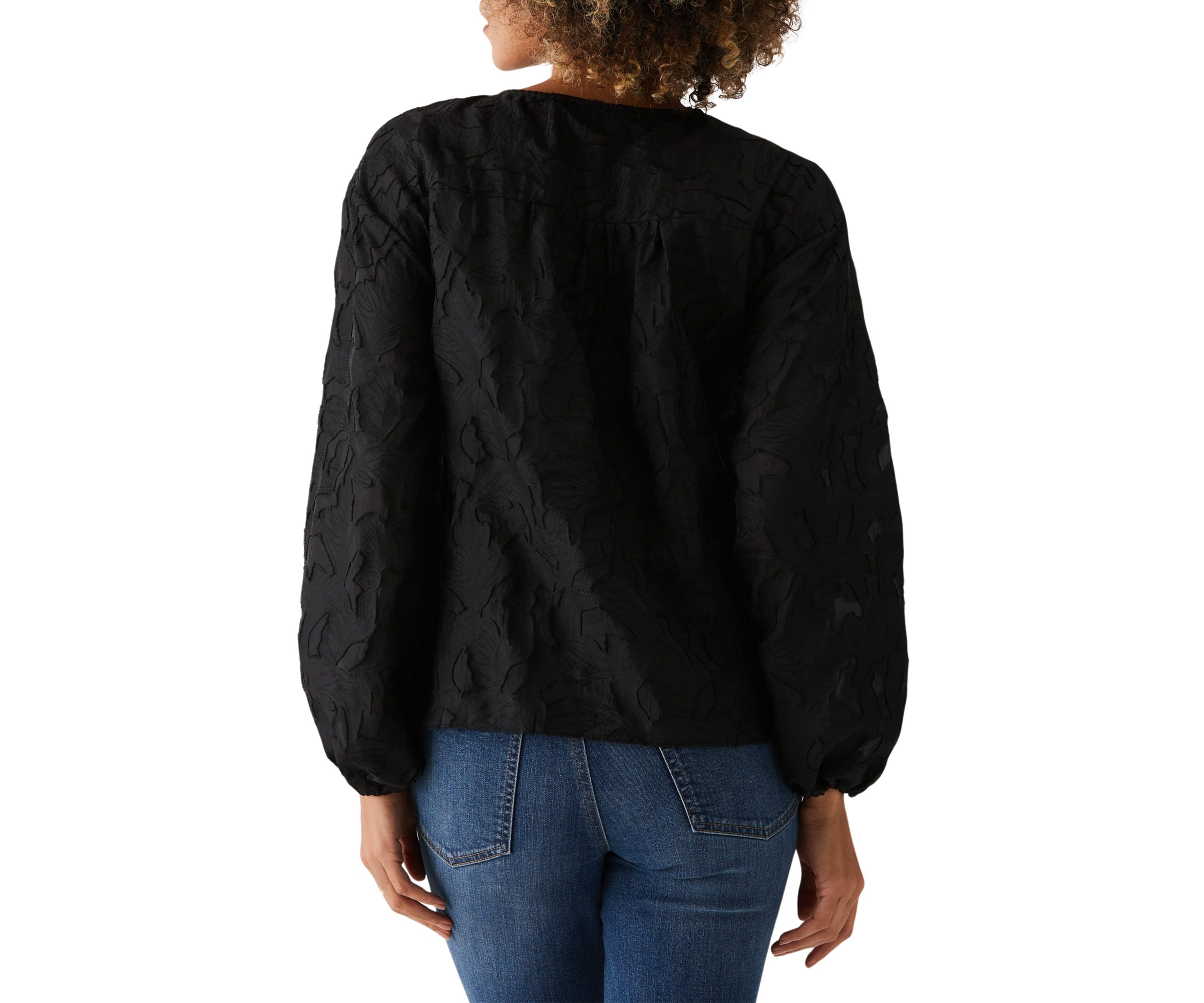 Petite Clip Organza Long Sleeve Blouse