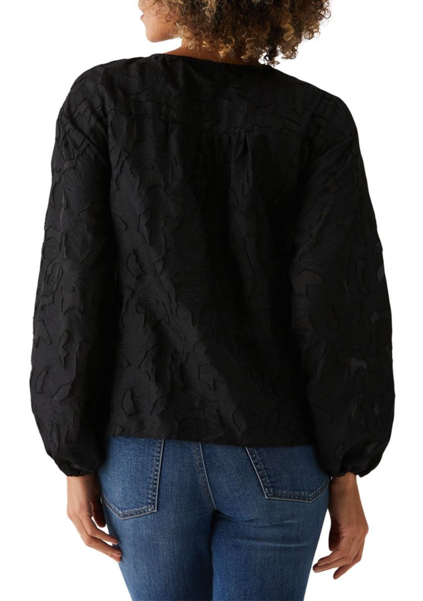Petite Clip Organza Long Sleeve Blouse