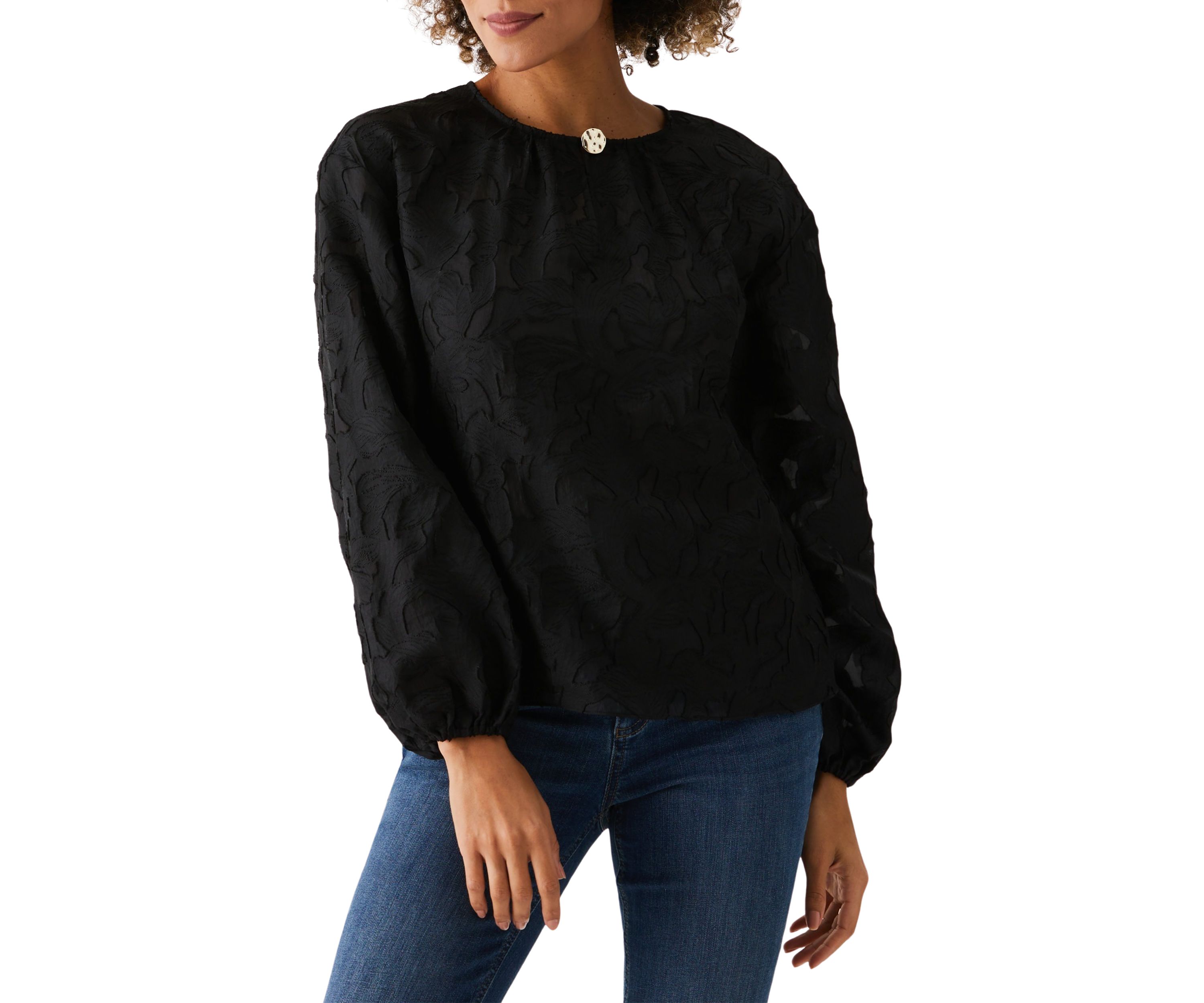 Petite Clip Organza Long Sleeve Blouse