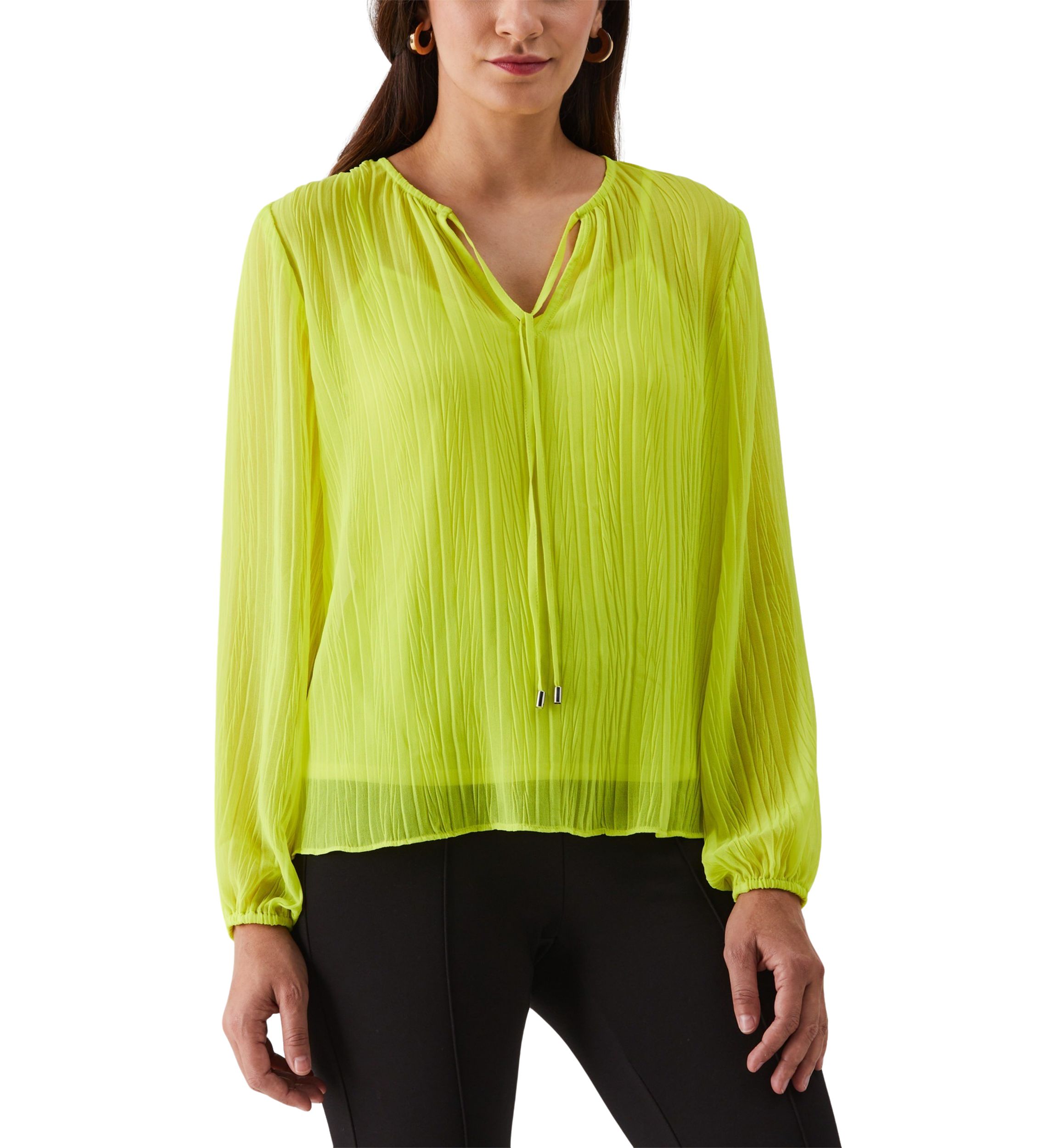 Petite Pleated Balloon Sleeve Blouse