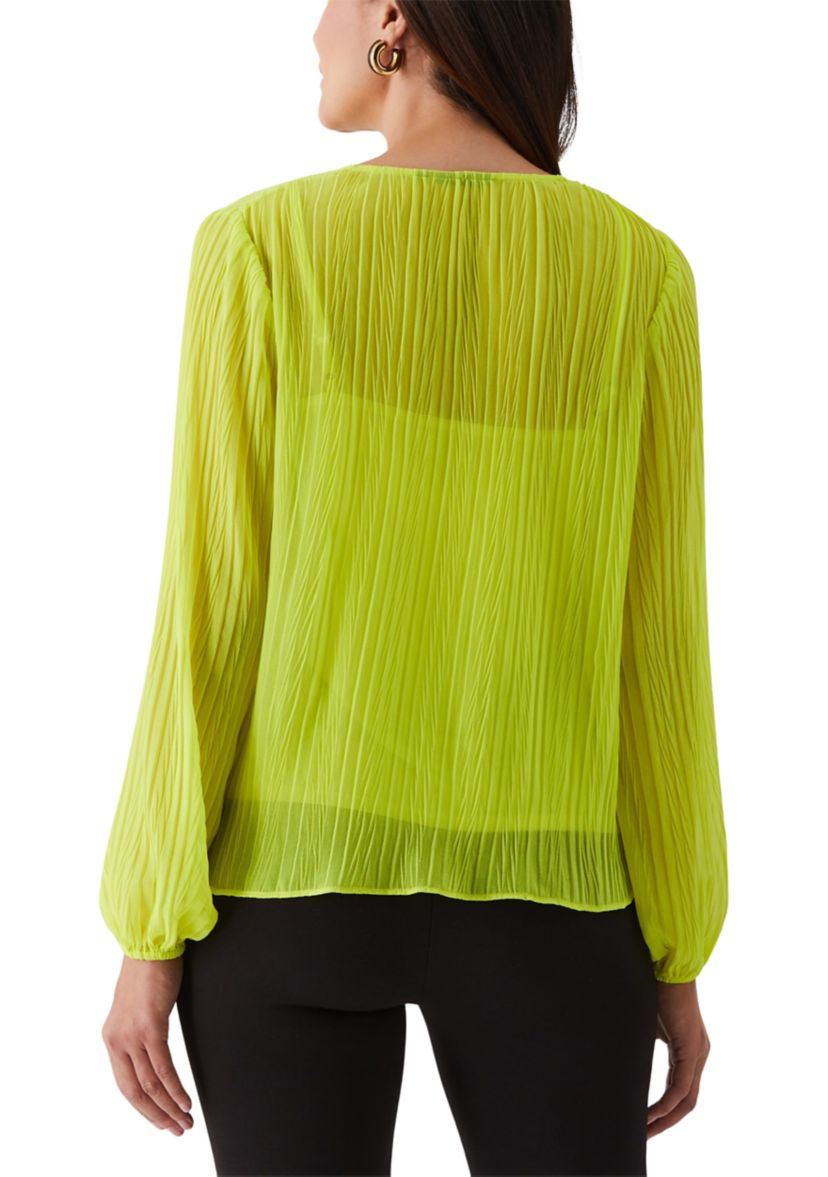 Petite Pleated Balloon Sleeve Blouse