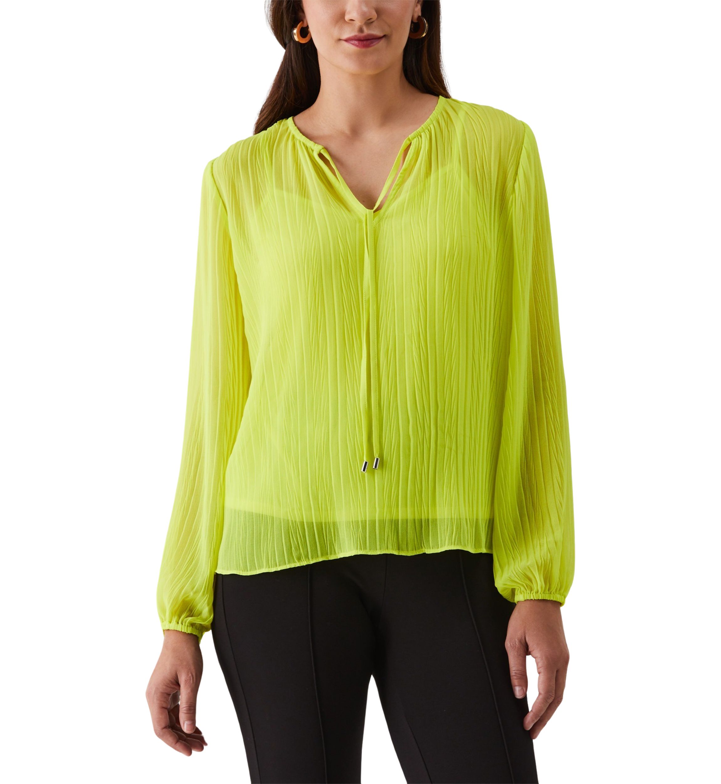 Petite Pleated Balloon Sleeve Blouse