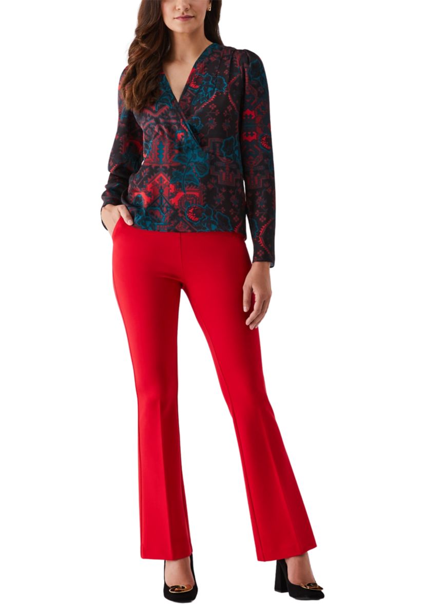 Petite Grand Tapestry Print Cross-Front Long Sleeve Blouse