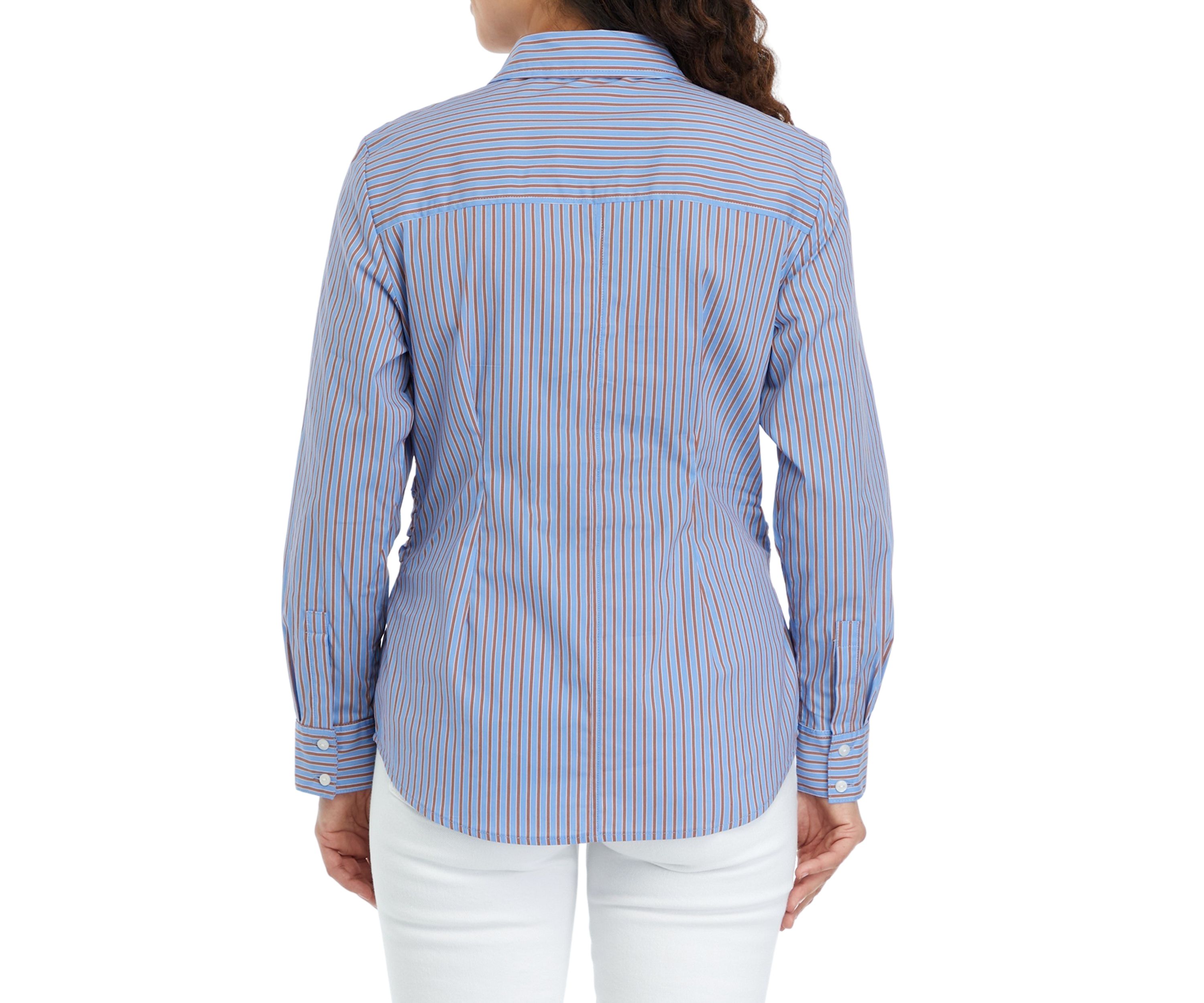 Petite Striped Twist Wrap Popover Long Sleeve Blouse